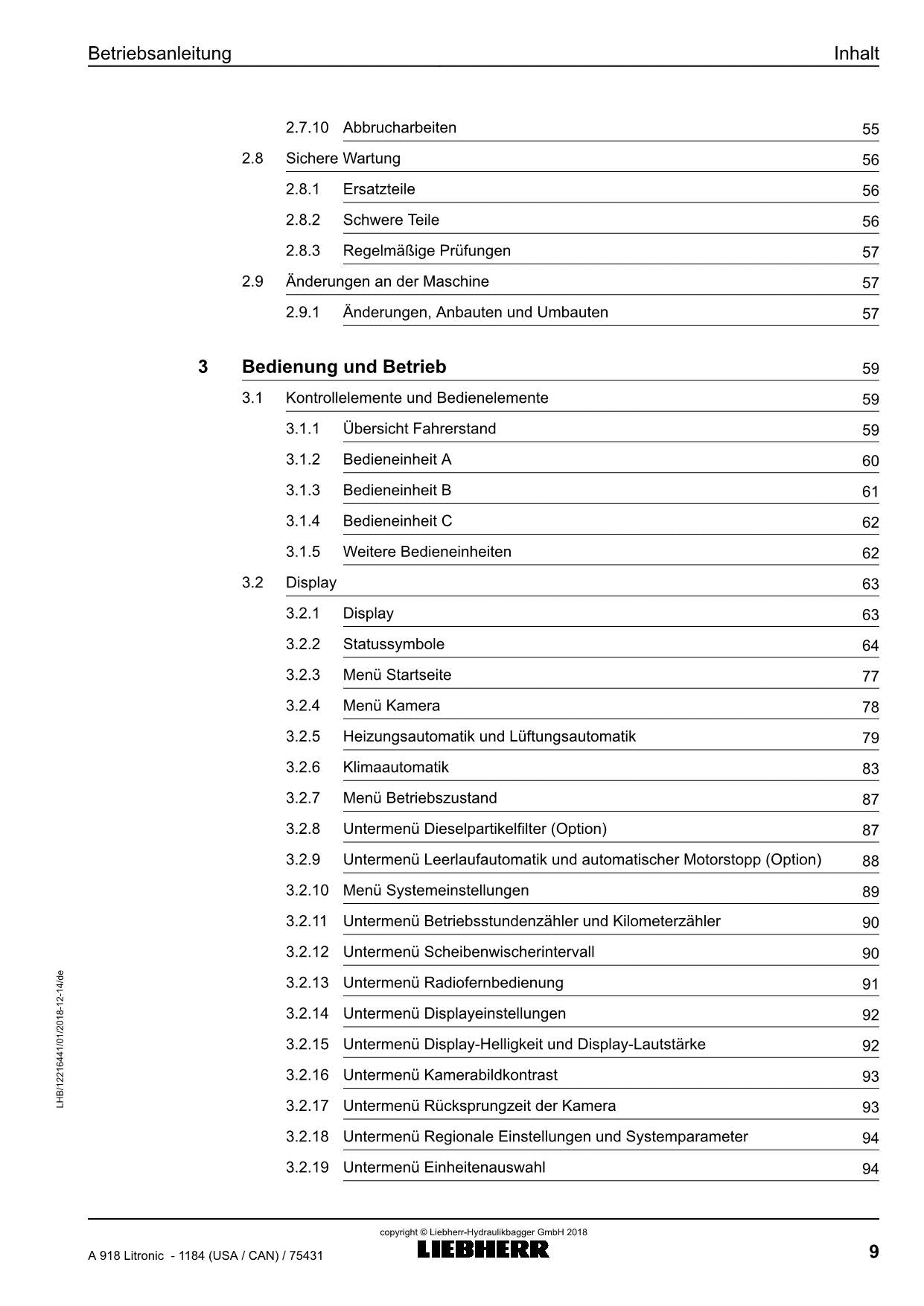Liebherr A918 Litronic Mobilbagger Betriebsanleitung ser 75431 USA CAN