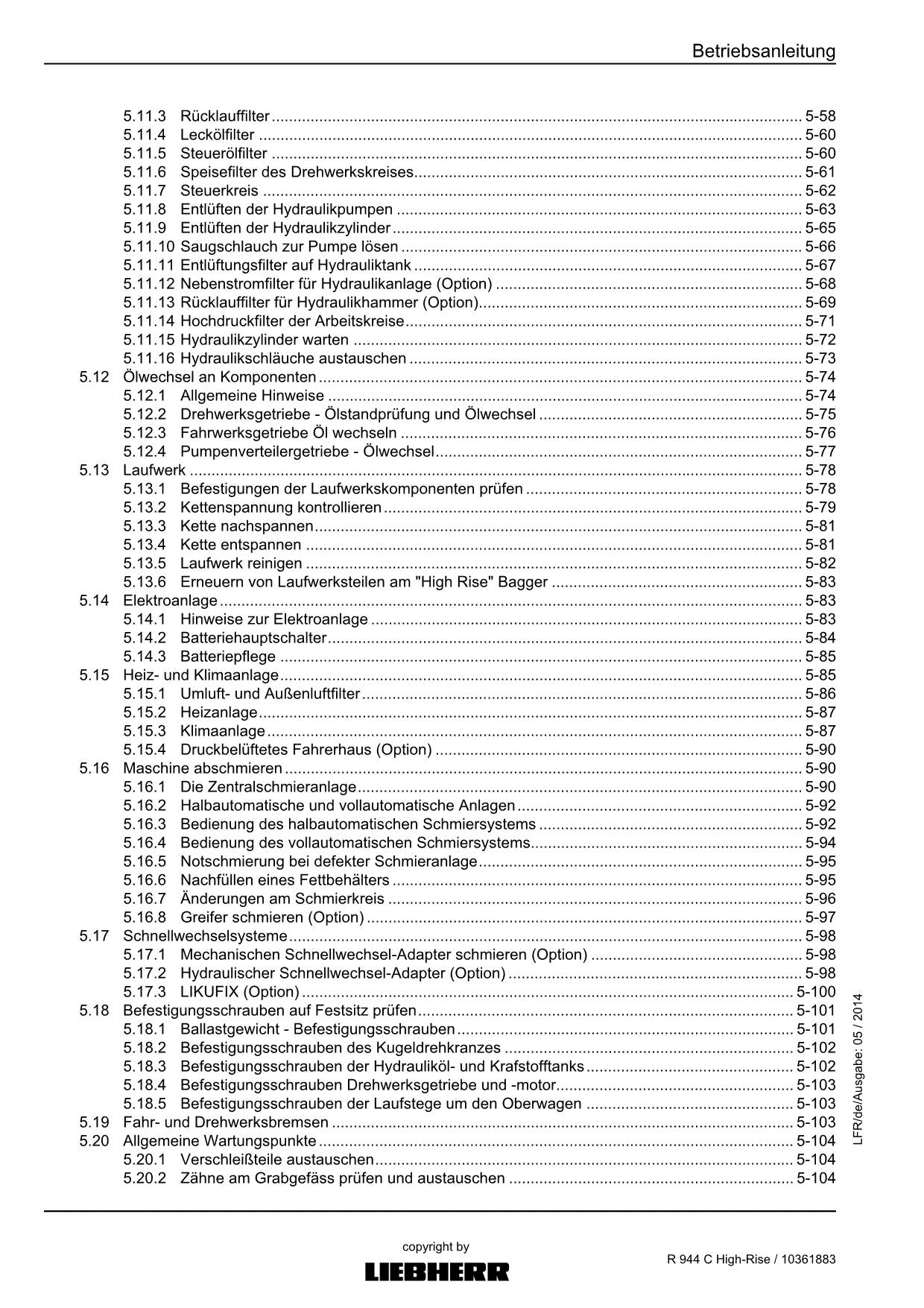 Liebherr R944 C High-Rise Hydraulikbagger Betriebsanleitung