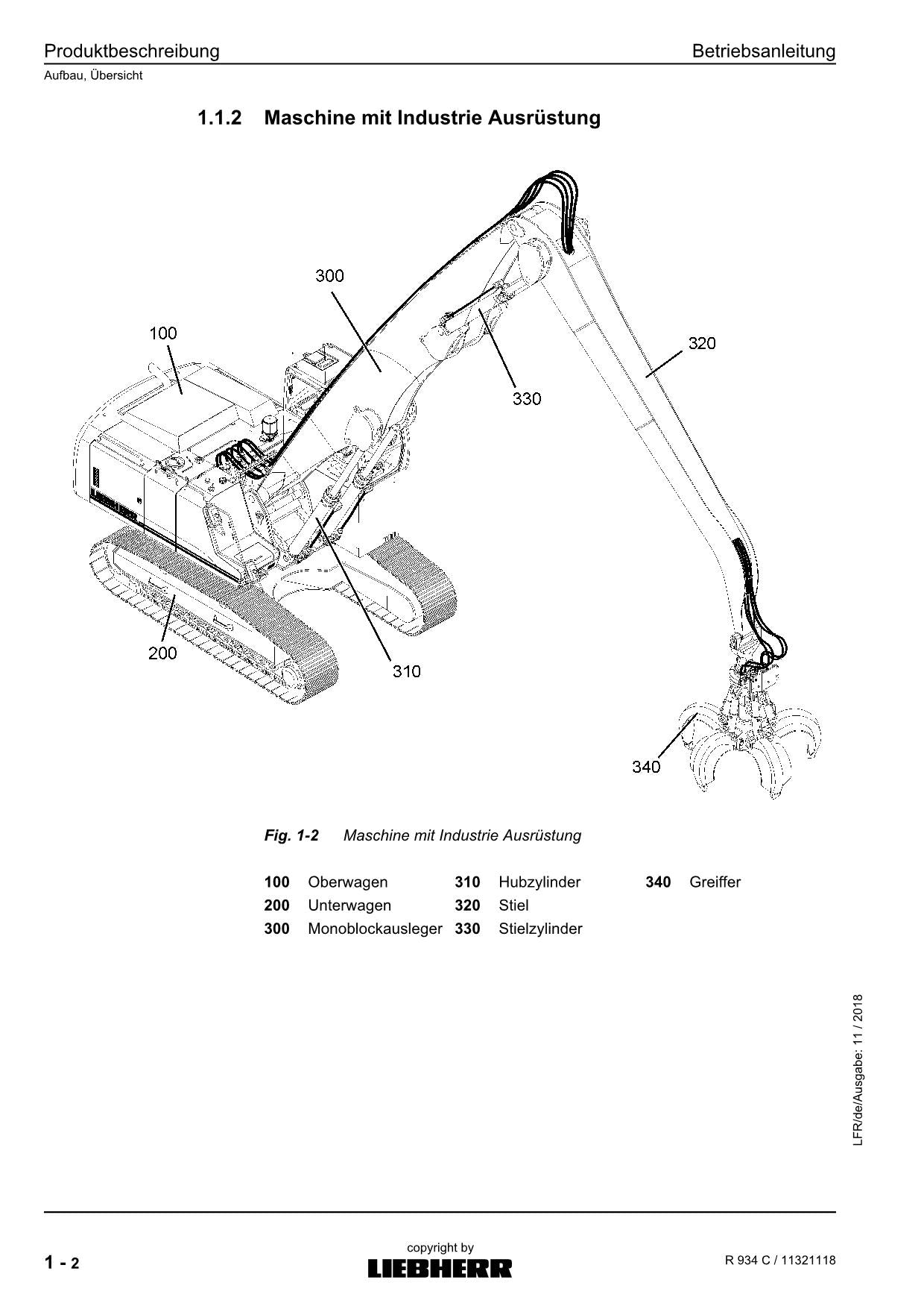 Liebherr R934 C Hydraulikbagger Manuel d'instructions 11321118