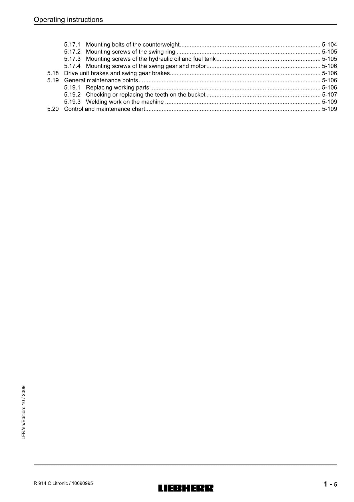 Liebherr R914 C Litronic Excavator Operators manual serial 23079