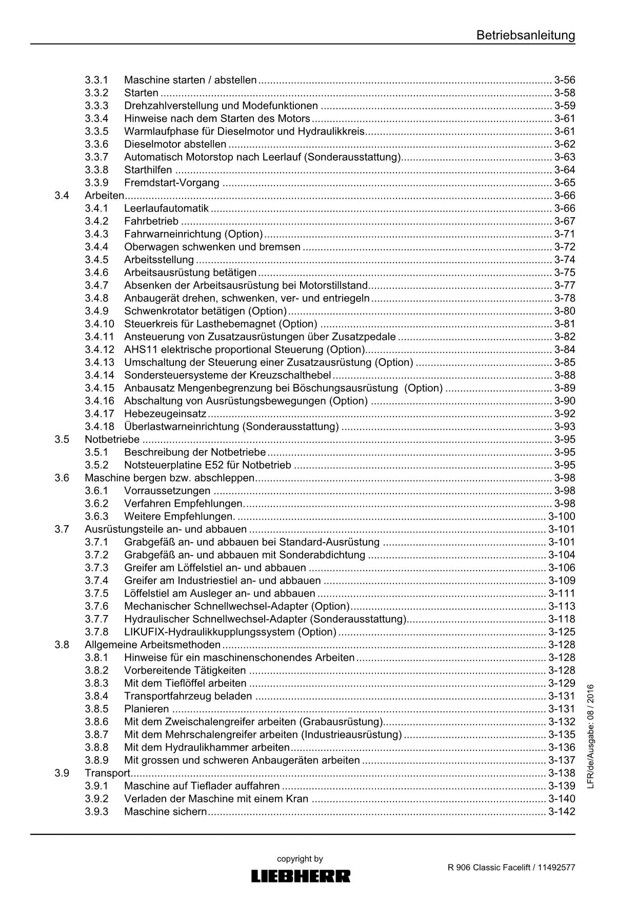 Liebherr R906 Classic Facelift Hydraulikbagger Betriebsanleitung
