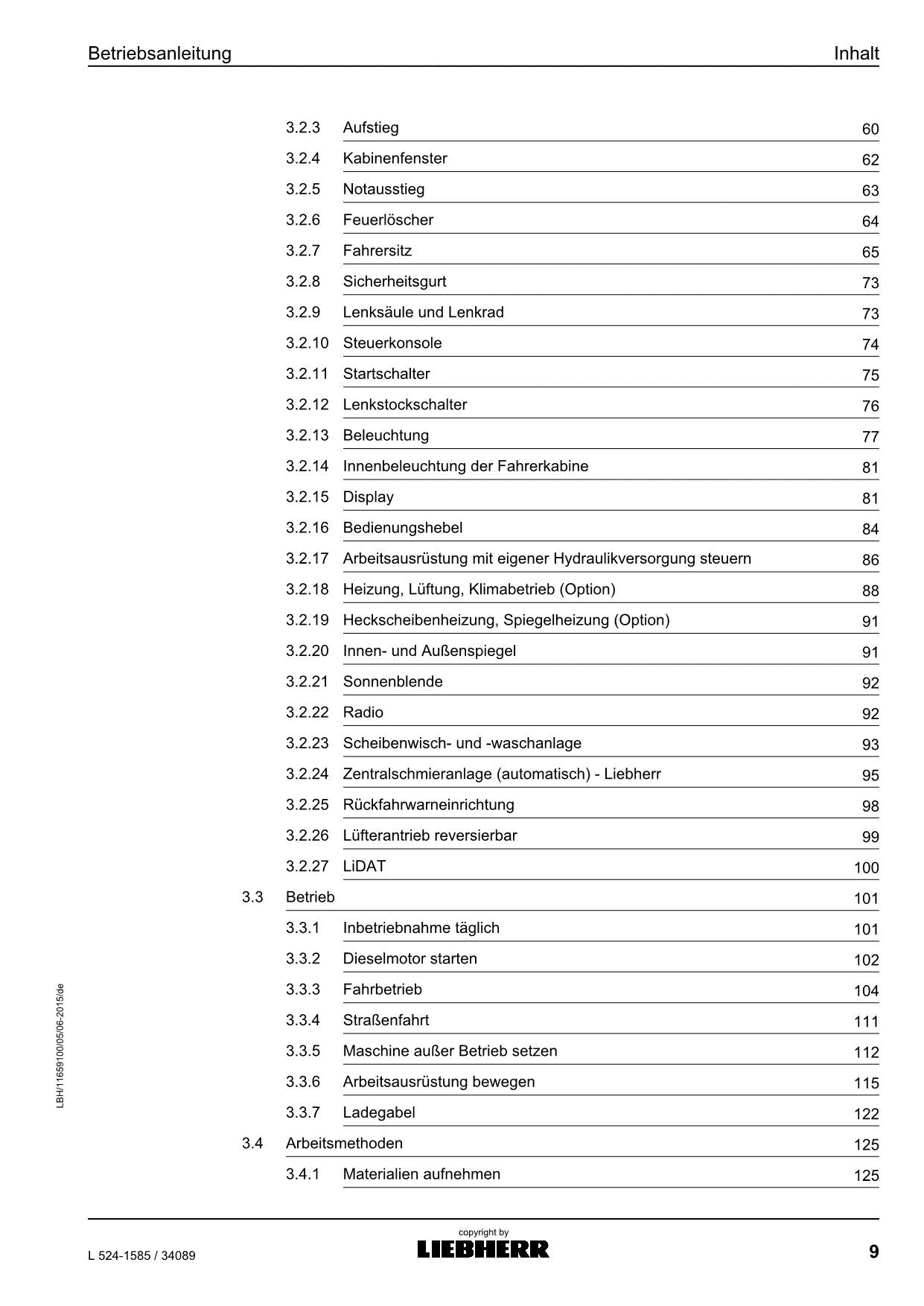 Liebherr L524 Radlader Betriebsanleitung ser 34089