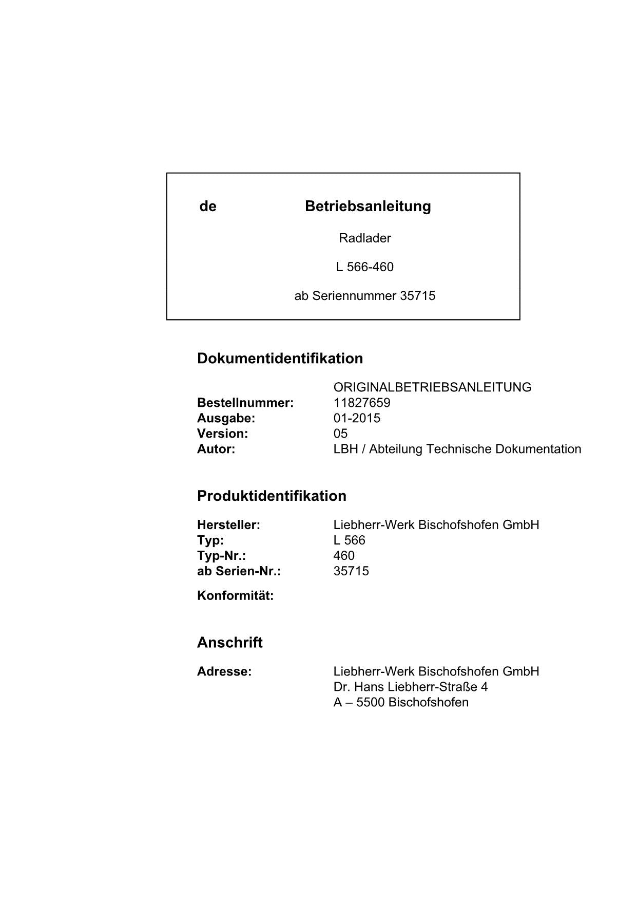 Liebherr L566 Radlader Betriebsanleitung ser 35715 11827659