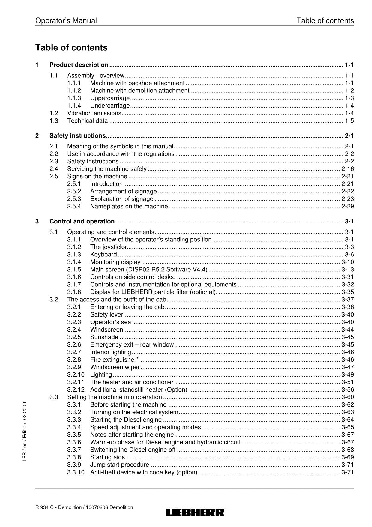 Liebherr R934 C Demolition Excavator Operators manual serial 22324