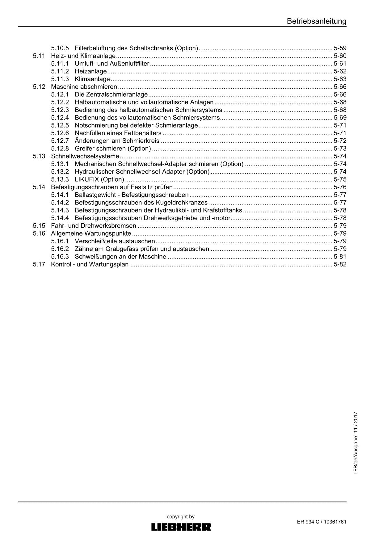 Liebherr ER934 C Hydraulikbagger Betriebsanleitung 2017
