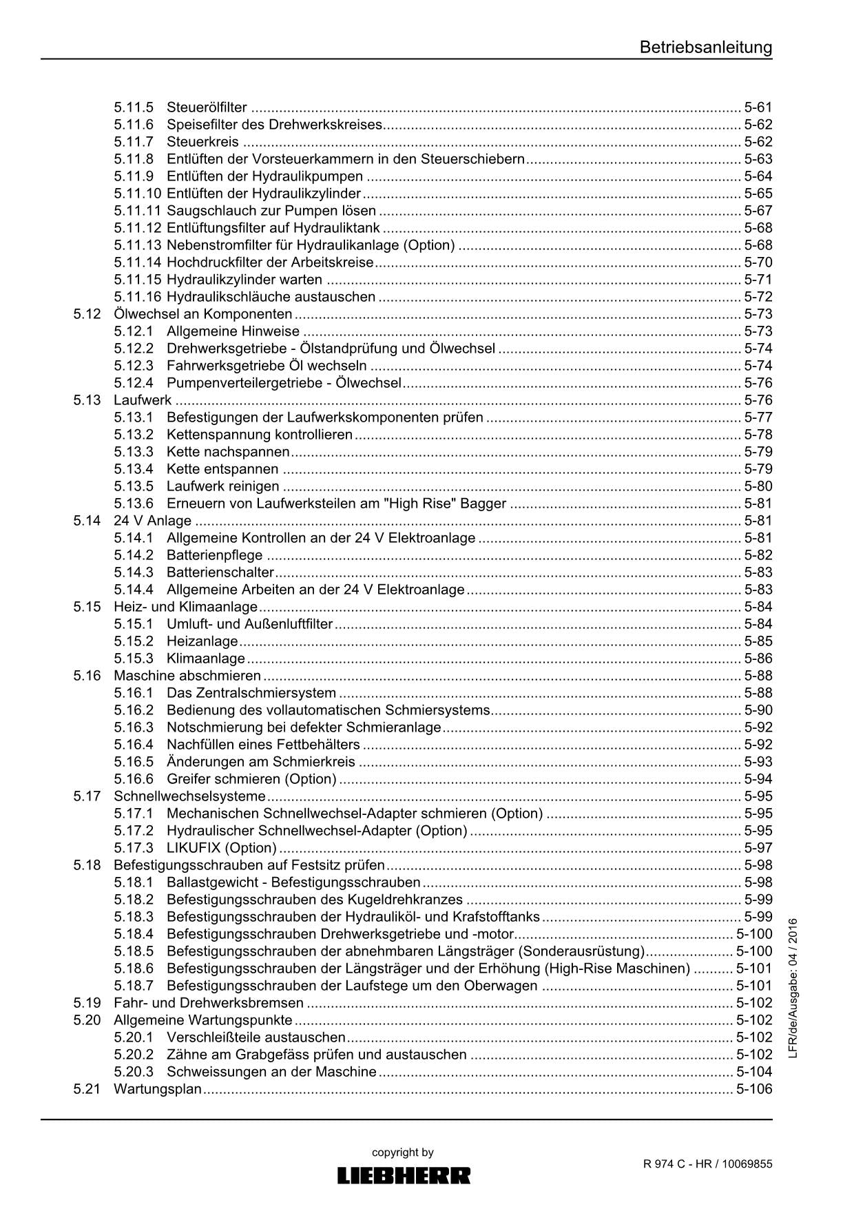 Liebherr R974 C HR Hydraulikbagger Betriebsanleitung