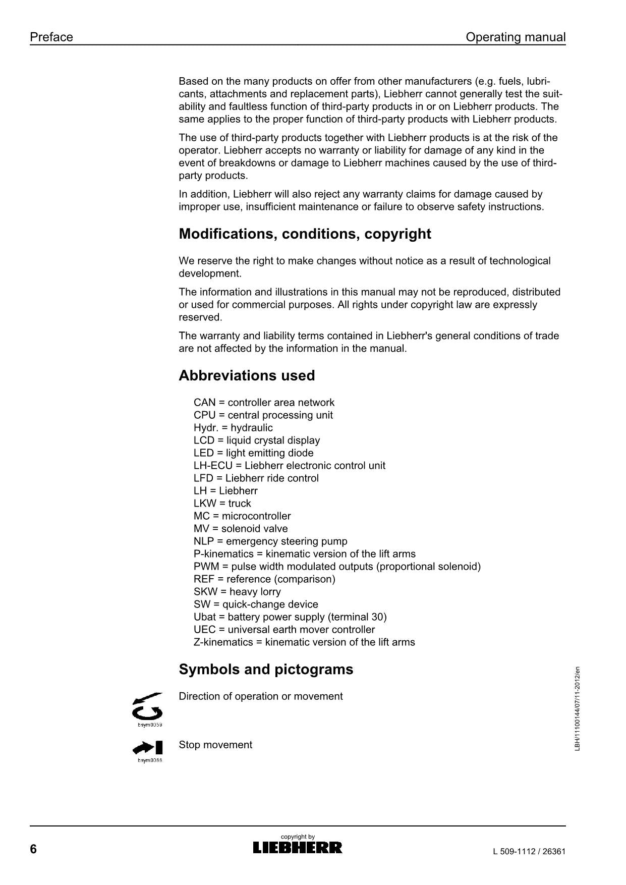 Manuel d'utilisation de la chargeuse sur pneus Liebherr L509-1112