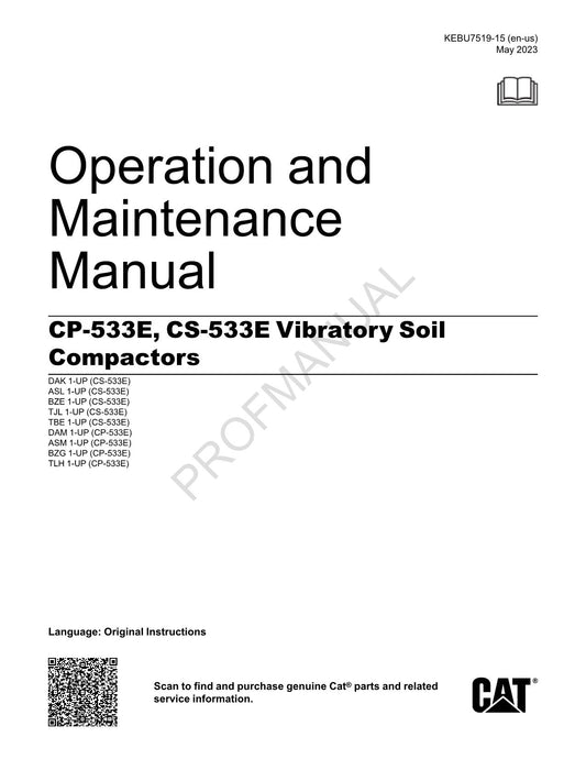 Caterpillar CP 533E CS 533E Vibrationsverdichter Bediener Wartungshandbuch