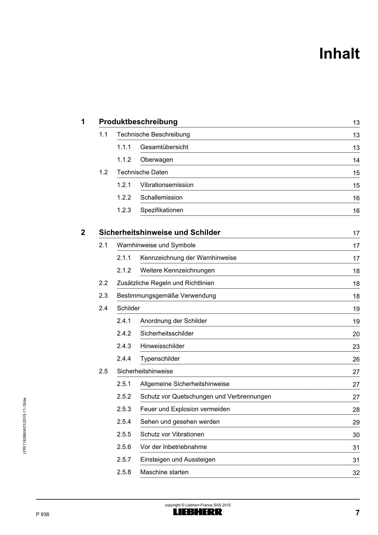 Liebherr P936 Hydraulikbagger Manuel d'instructions