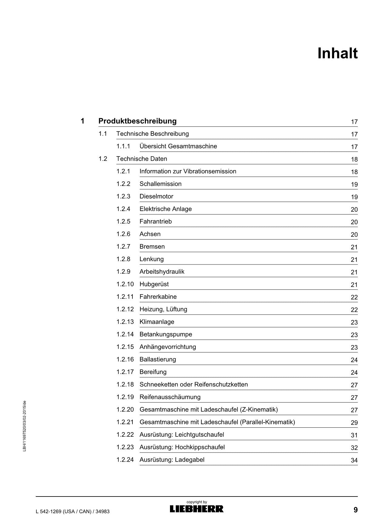 Liebherr L542 USACAN Radlader Betriebsanleitung ser 34983