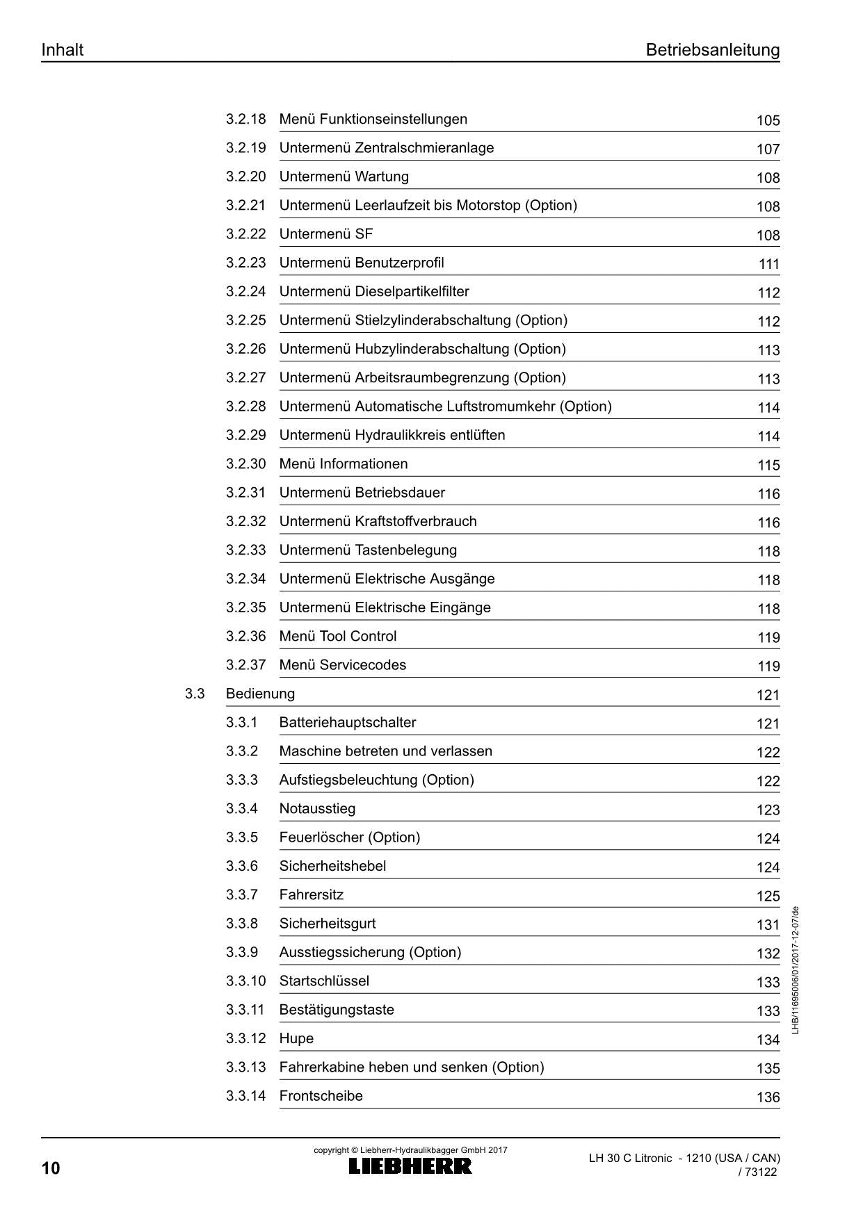 Liebherr LH30 C Litronic Materialumschlaggerät Betriebsanleitung type 1210 USA