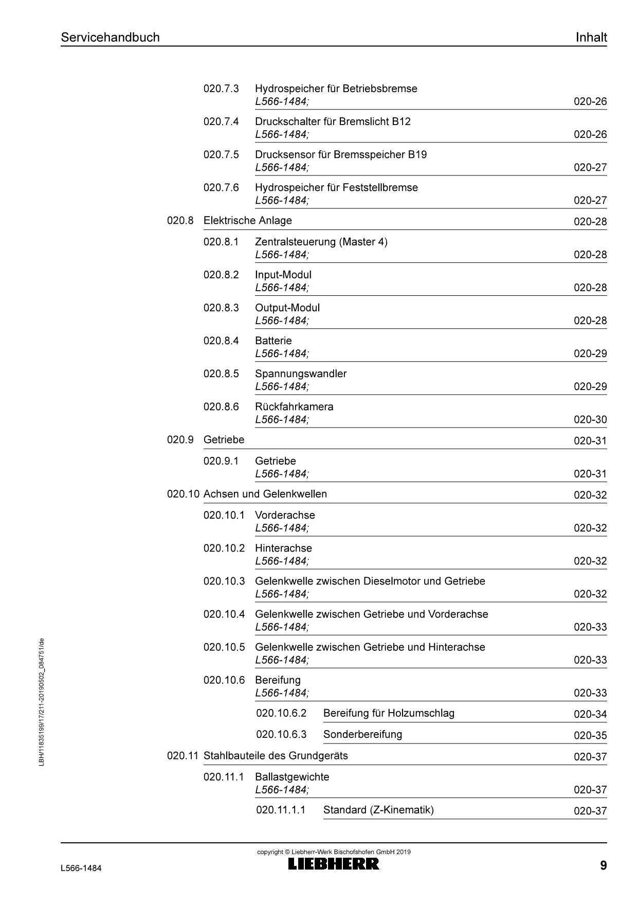 Liebherr L566 1484 Radlader Reparaturhandbuch Werkstatthandbuch