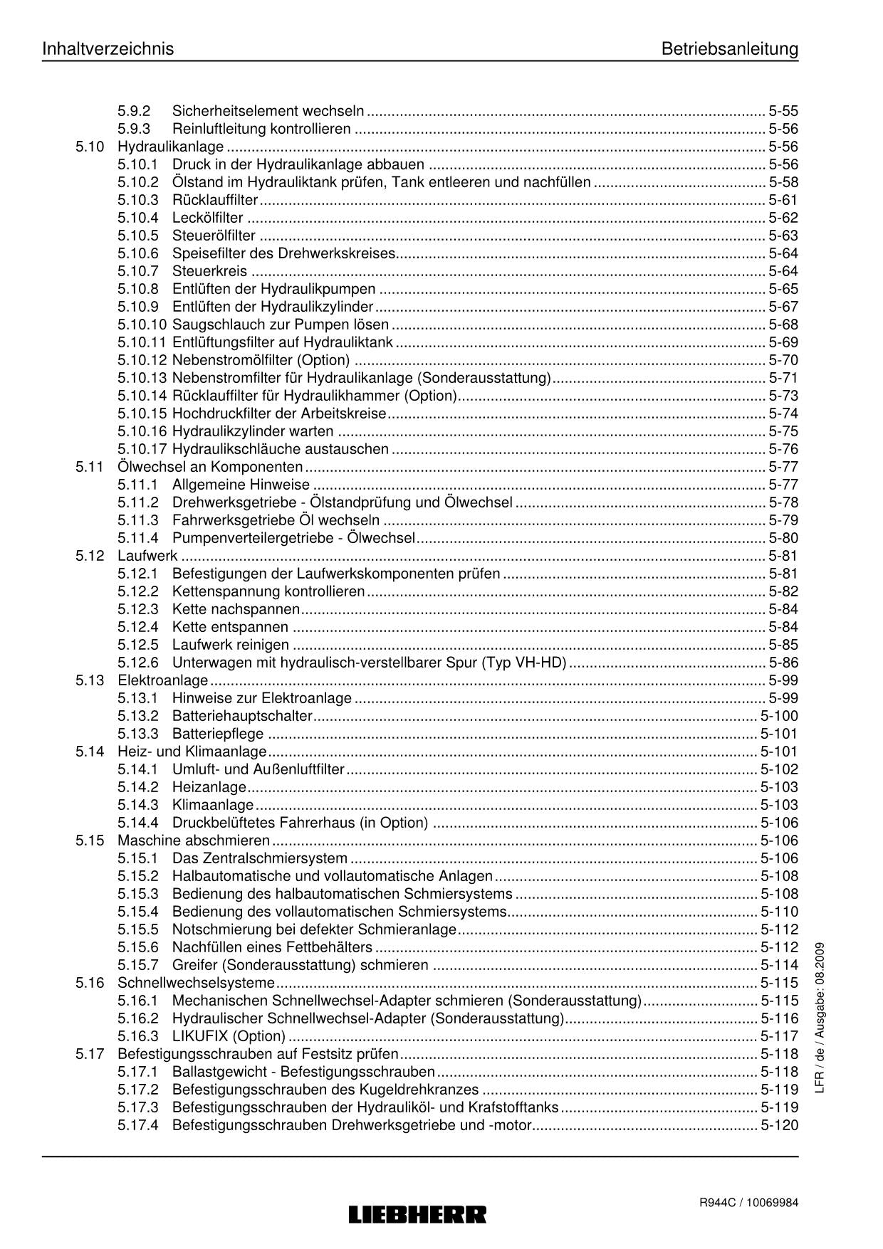 Liebherr R944 C Hydraulikbagger Betriebsanleitung ser 22915