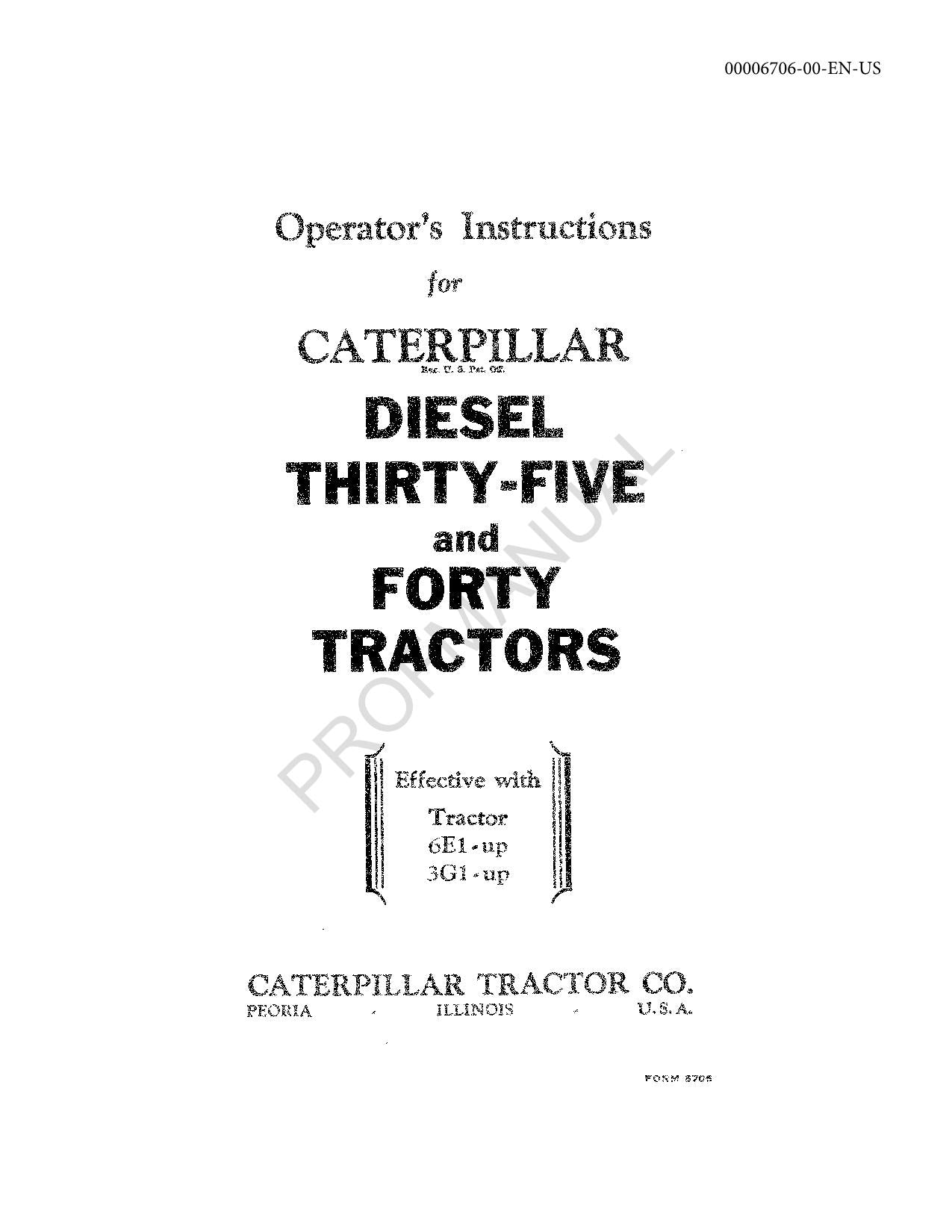 Caterpillar Diesel Thirty Five Forty Tractor Operators Maintenance Manual