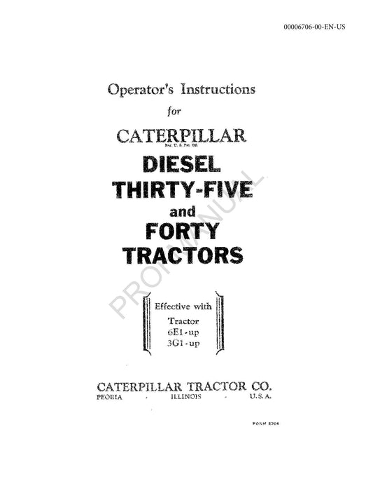 Caterpillar Diesel Thirty Five Forty Tractor Operators Maintenance Manual