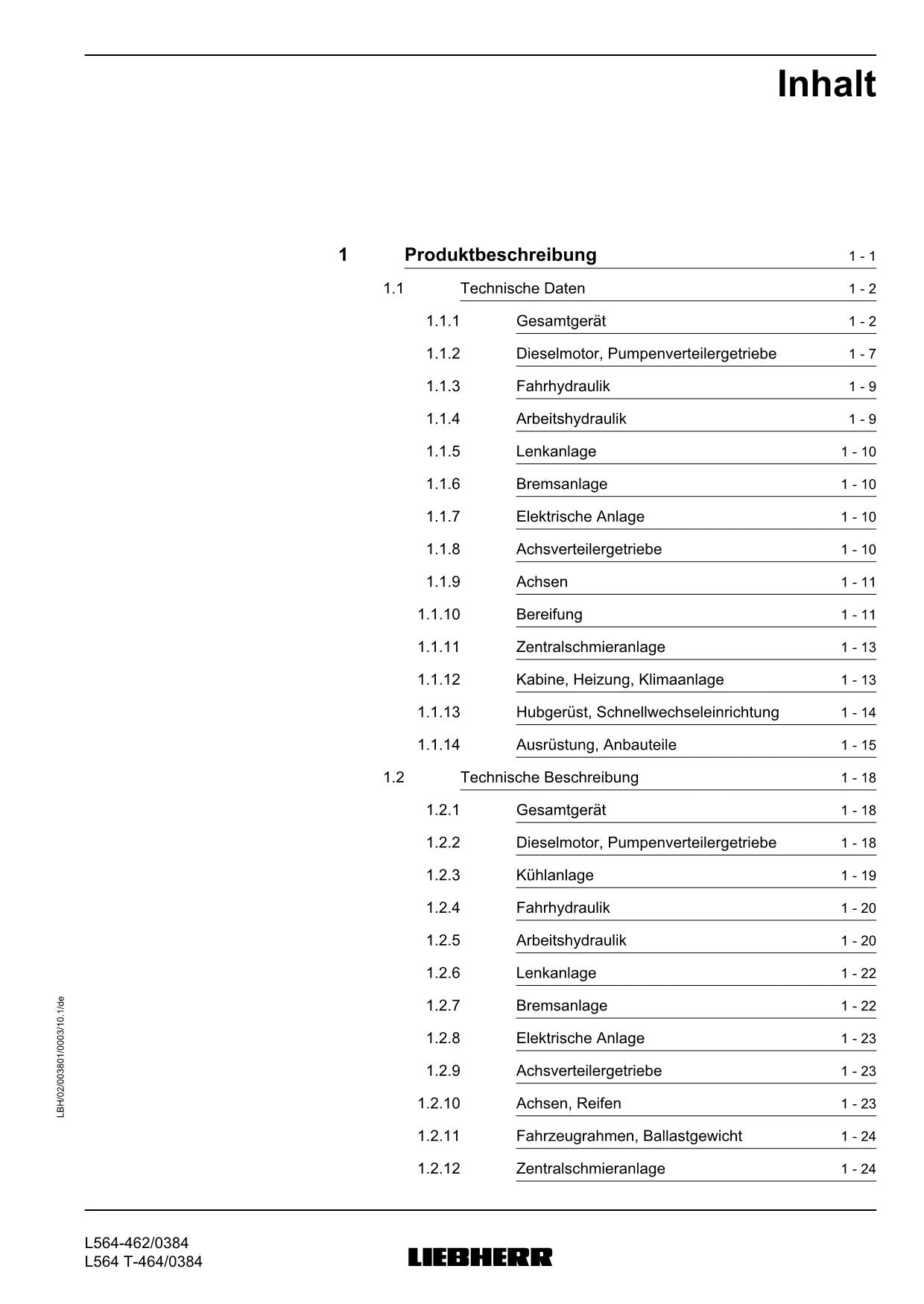 Liebherr L564 L564 T Radlader Betriebsanleitung ser 0384