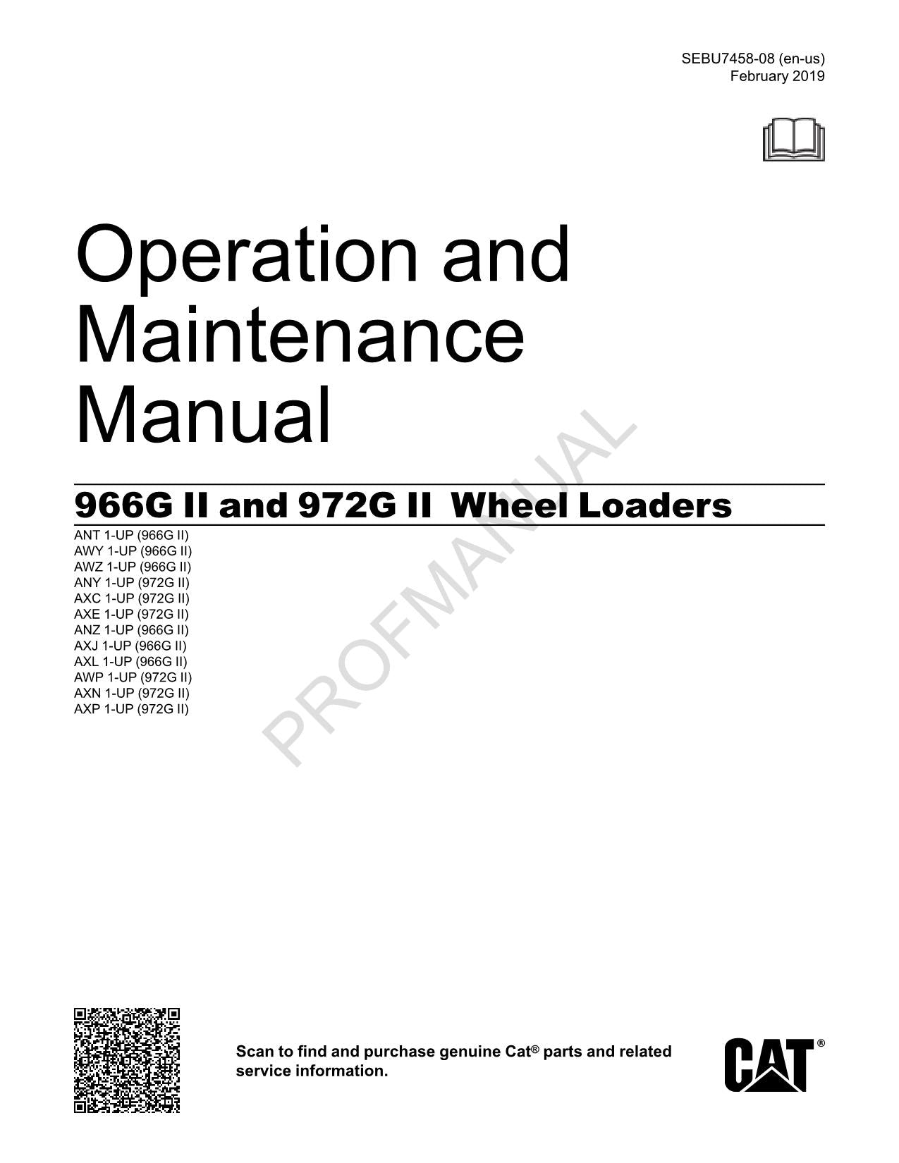 Manuel d'entretien et de maintenance des opérateurs de chargeuses sur pneus Caterpillar 966G 972G série II