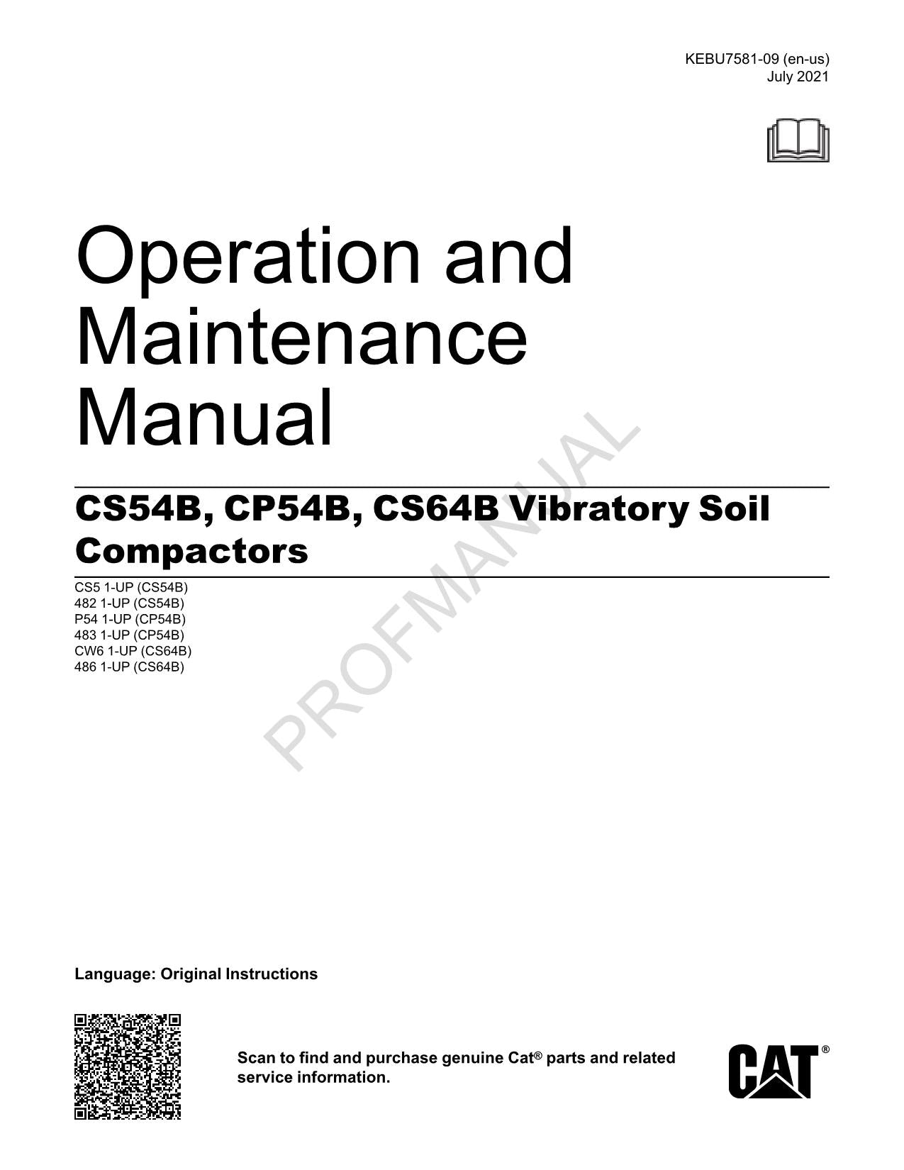 Manuel d'utilisation du compacteur de sol vibrant Caterpillar CS54B CP54B CS64B KEBU7581