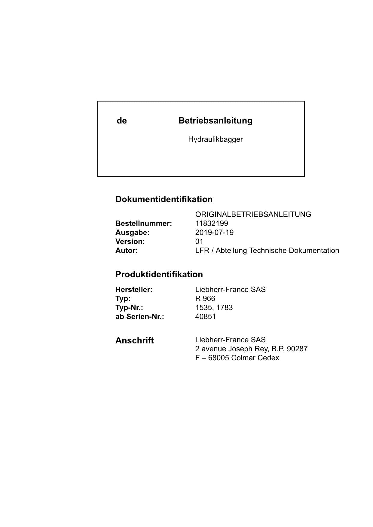 Liebherr R966 Hydraulikbagger Manuel d'instructions