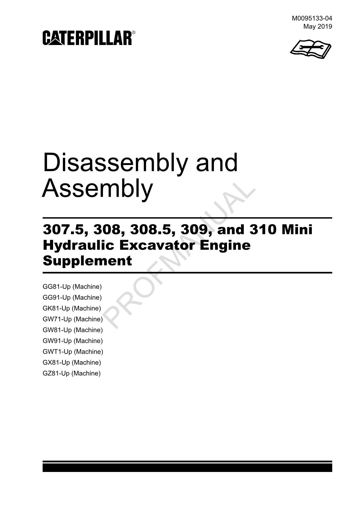 Manuel d'entretien complémentaire du moteur d'excavatrice Caterpillar 307.5 308 Démontage et assemblage