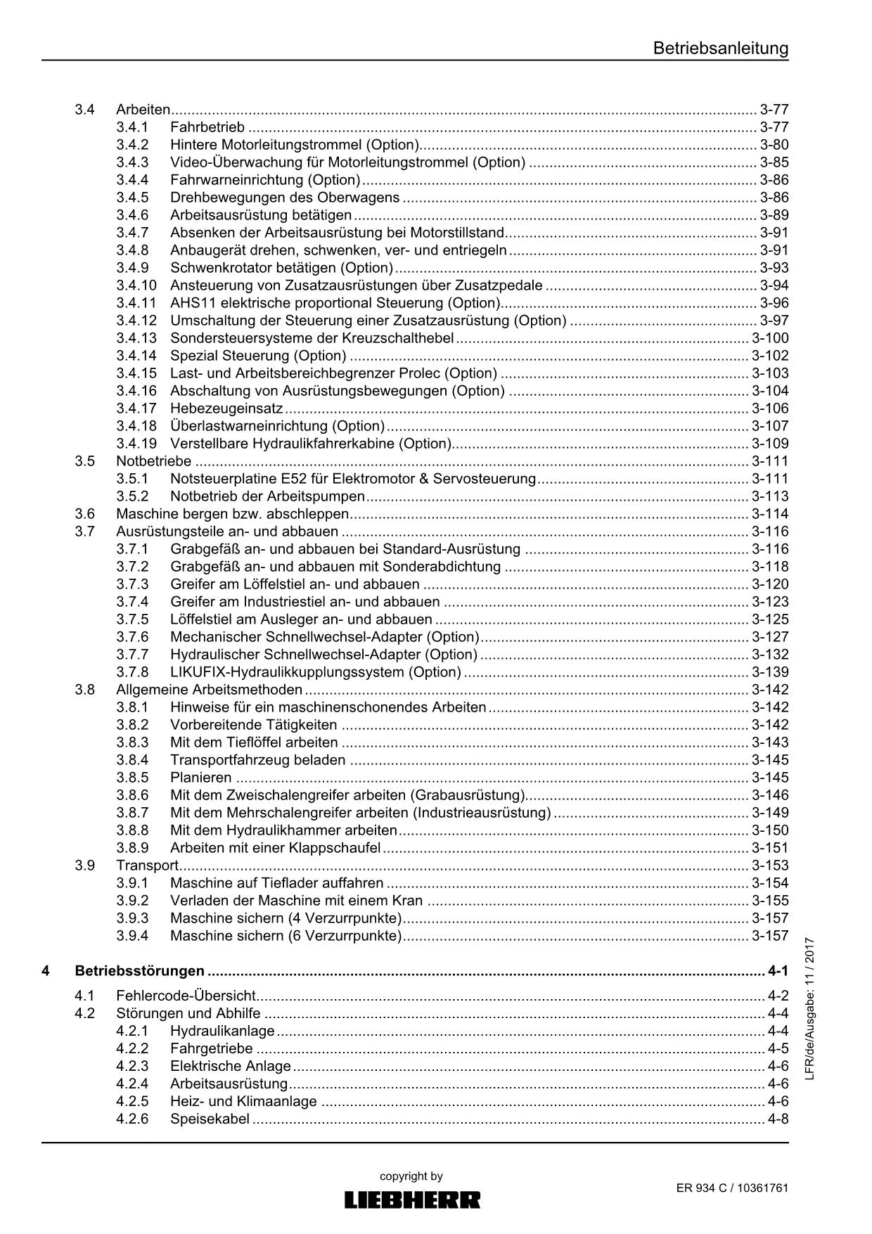 Liebherr ER934 C Hydraulikbagger Betriebsanleitung 2017