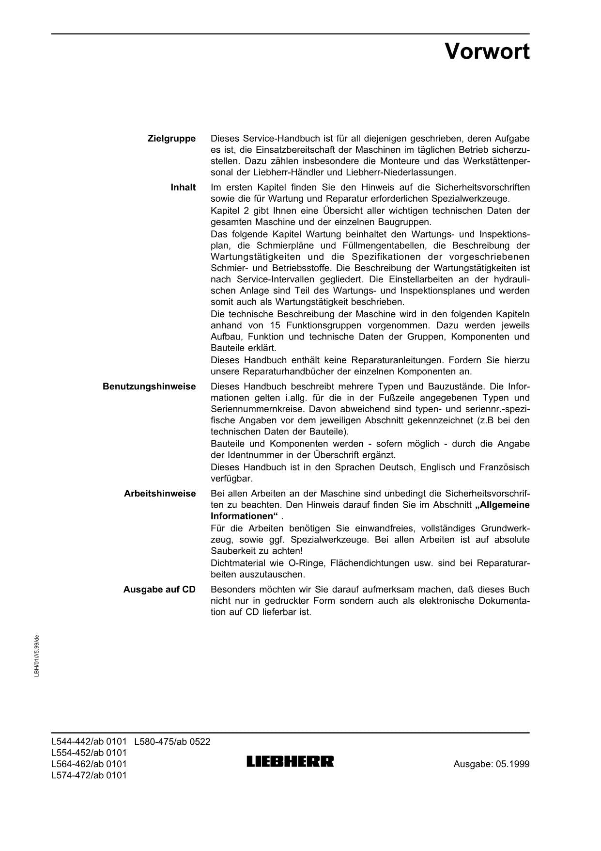 Liebherr L544 L564 L574 L580 Radlader Reparaturhandbuch Werkstatthhandbuch