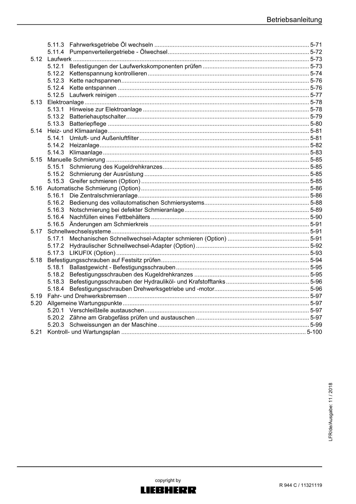Liebherr R944 C Hydraulikbagger Betriebsanleitung ser 33772