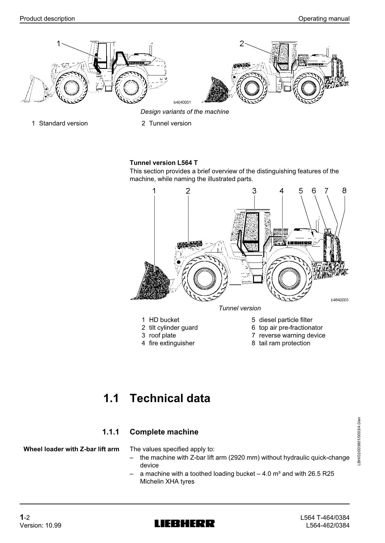 Liebherr L564 L564 T Wheel Loader Operators manual serial 0384