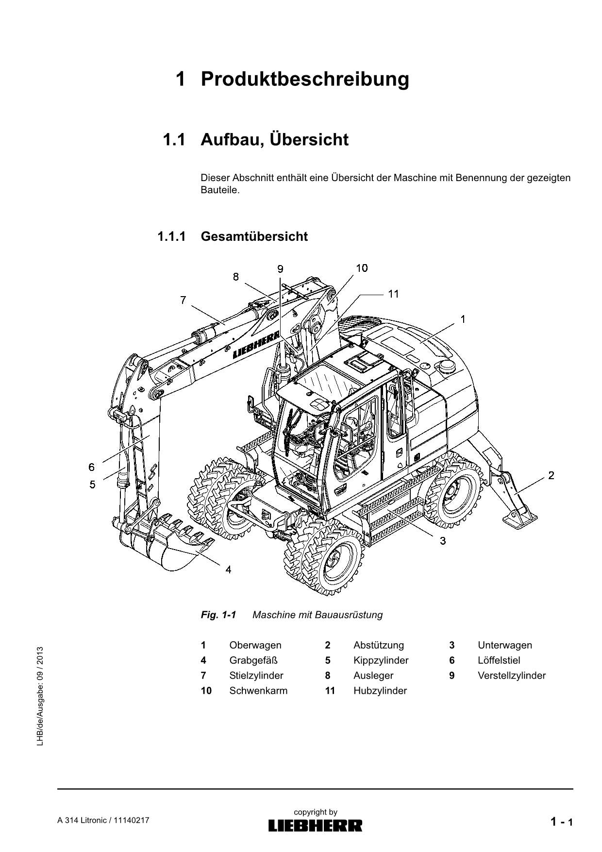 Liebherr A314 Litronic Hydraulikbagger Betriebsanleitung