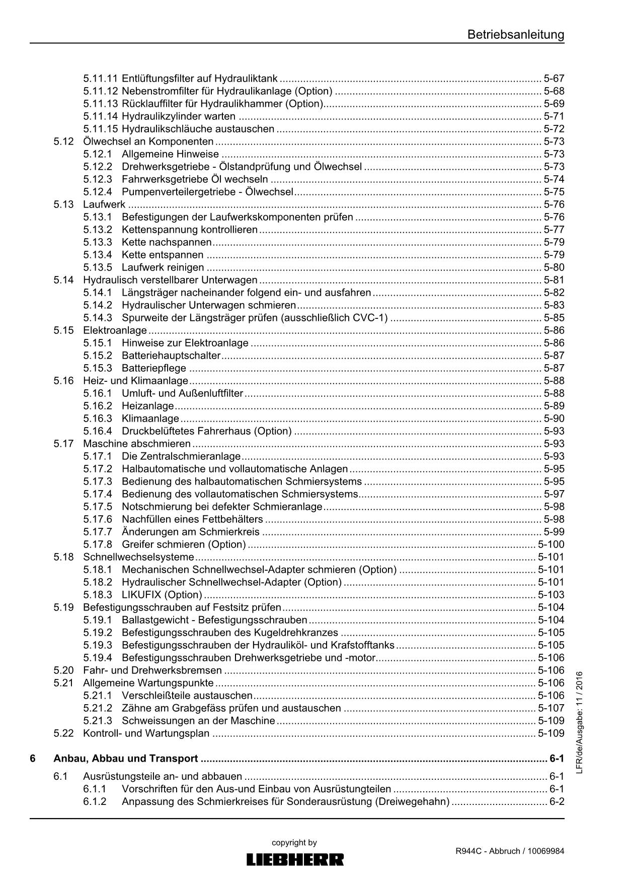 Liebherr R944 C Abbruch Hydraulikbagger Betriebsanleitung