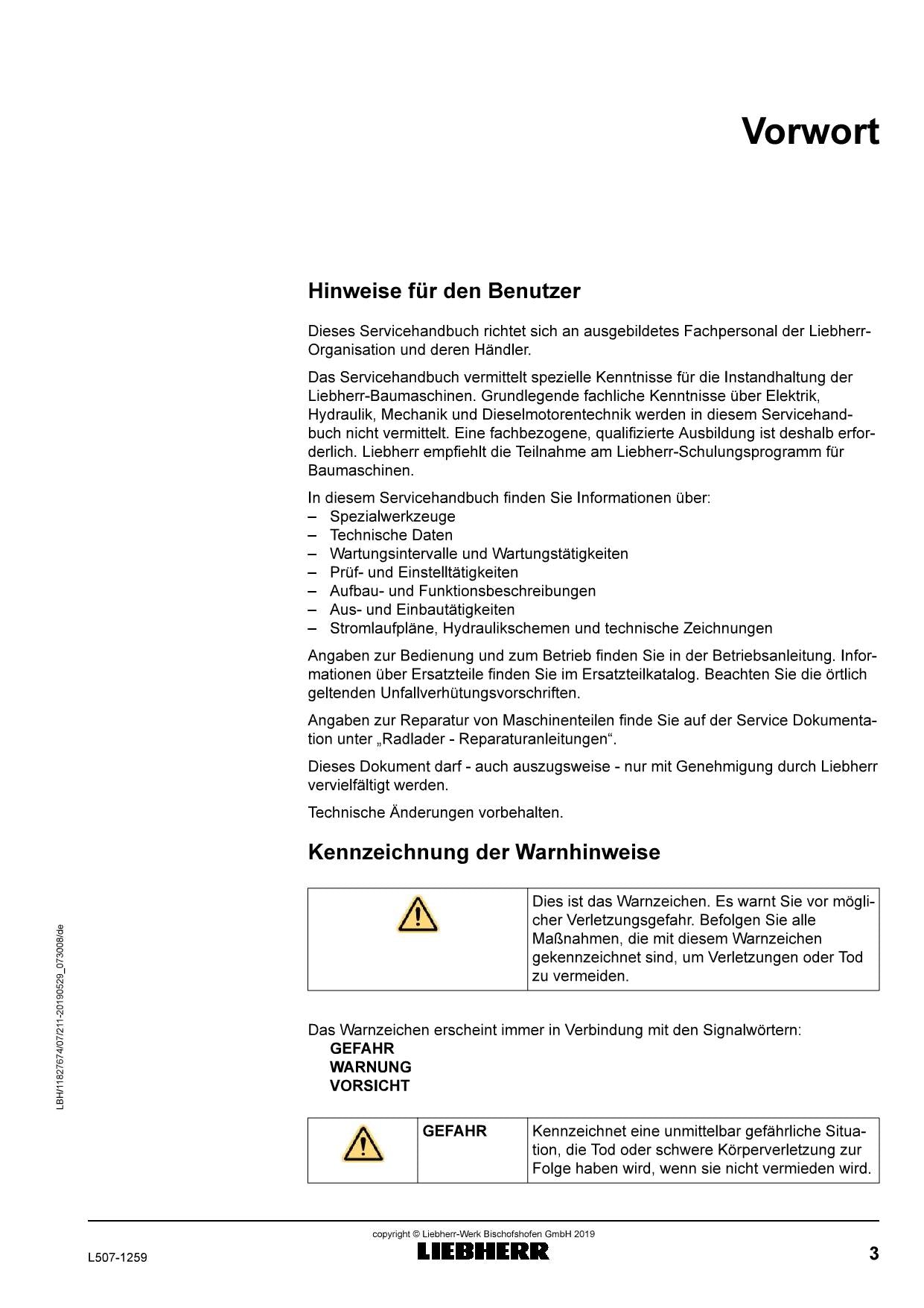 Liebherr L507 1259 Radlader Reparaturhandbuch Werkstatthandbuch