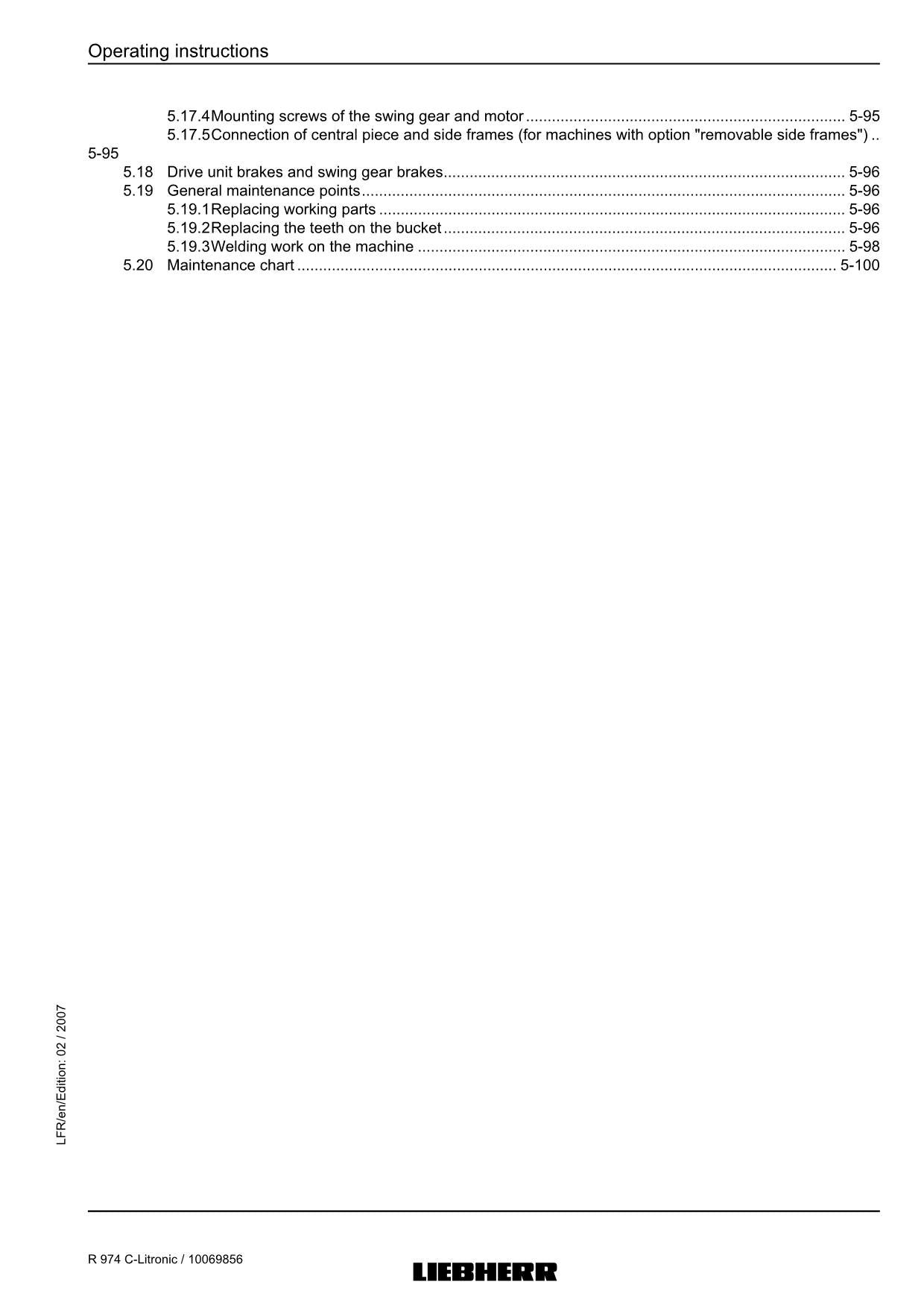 Liebherr R974 C-Litronic Excavator Operators manual serial 15259