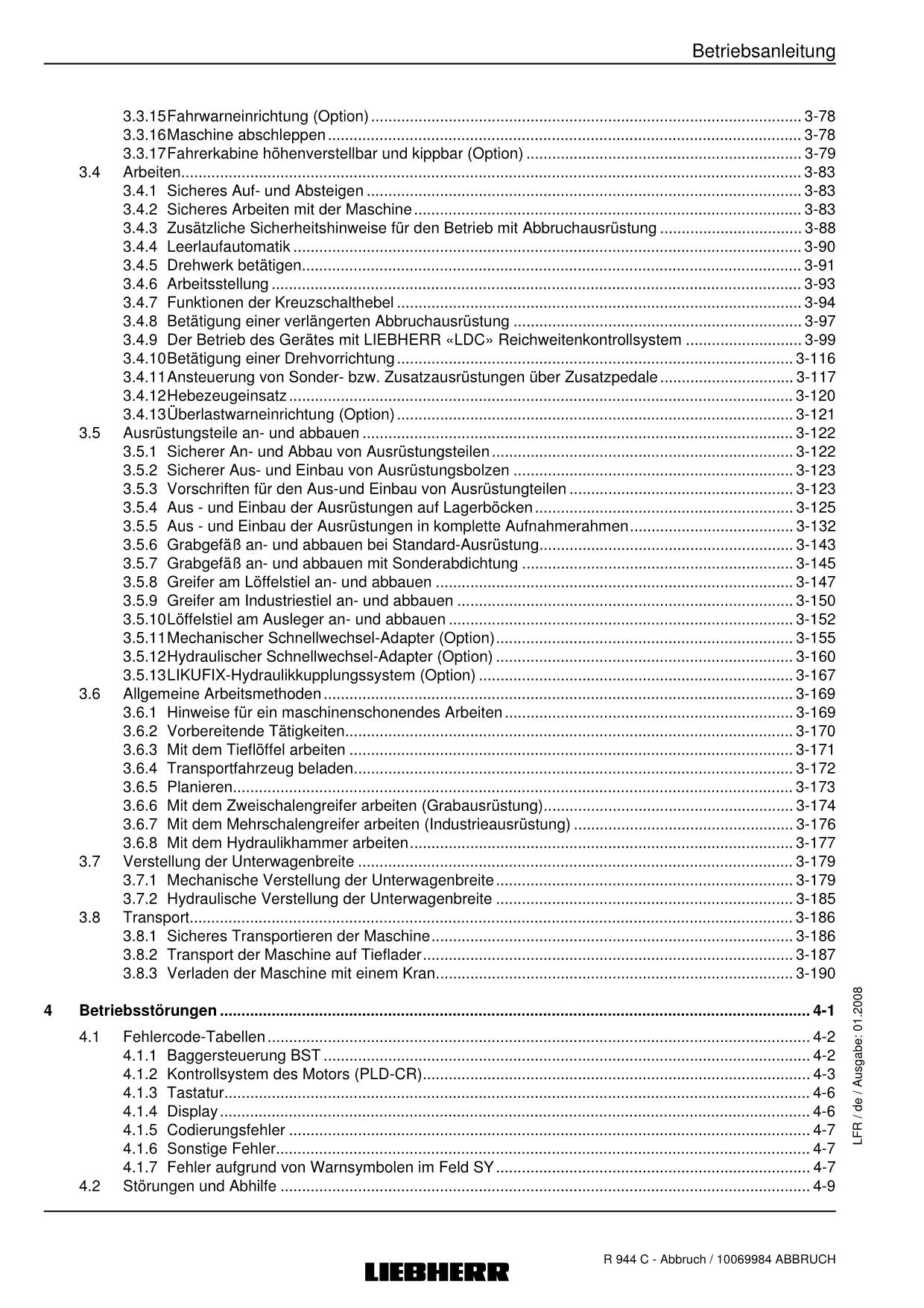Liebherr R944 C Abbruch 17429 Hydraulikbagger Betriebsanleitung