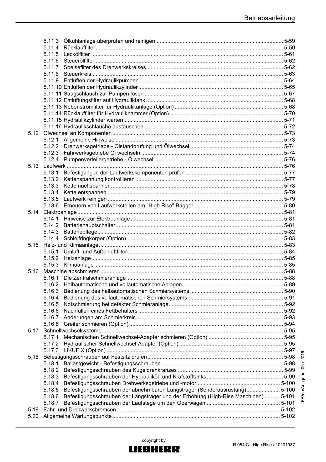 Liebherr R954 C High Rise Hydraulikbagger Betriebsanleitung RU