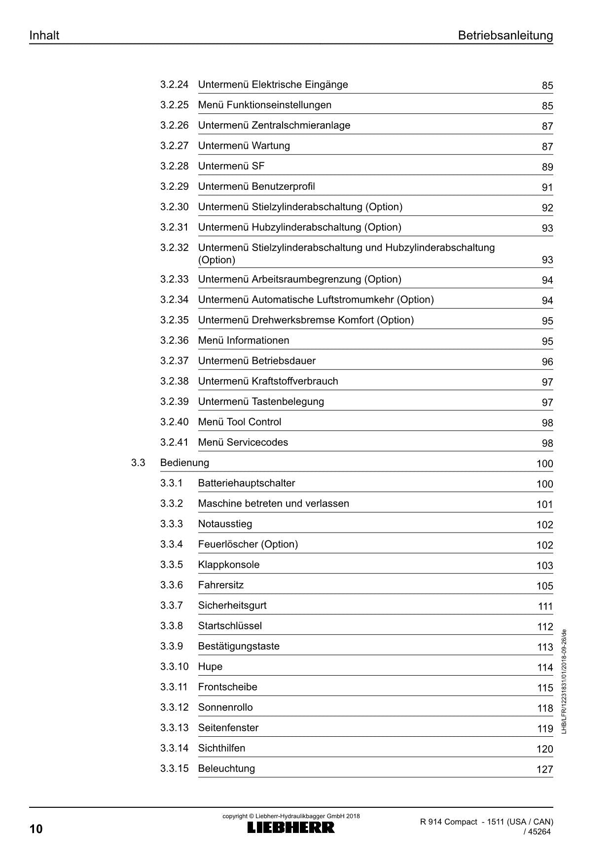 Liebherr R914 Compact Hydraulikbagger Betriebsanleitung ser 45264 USA CAN