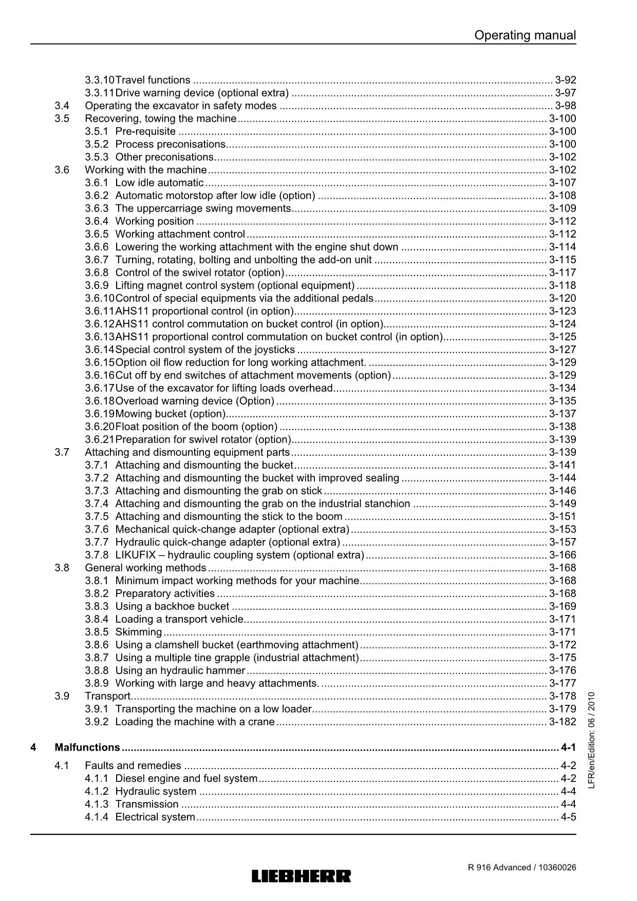 Liebherr R916 Advanced Excavator Operators manual serial 27680