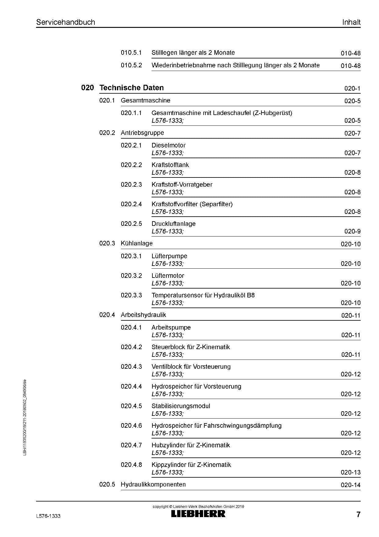 Liebherr L576 1333 Radlader Reparaturhandbuch Werkstatthandbuch