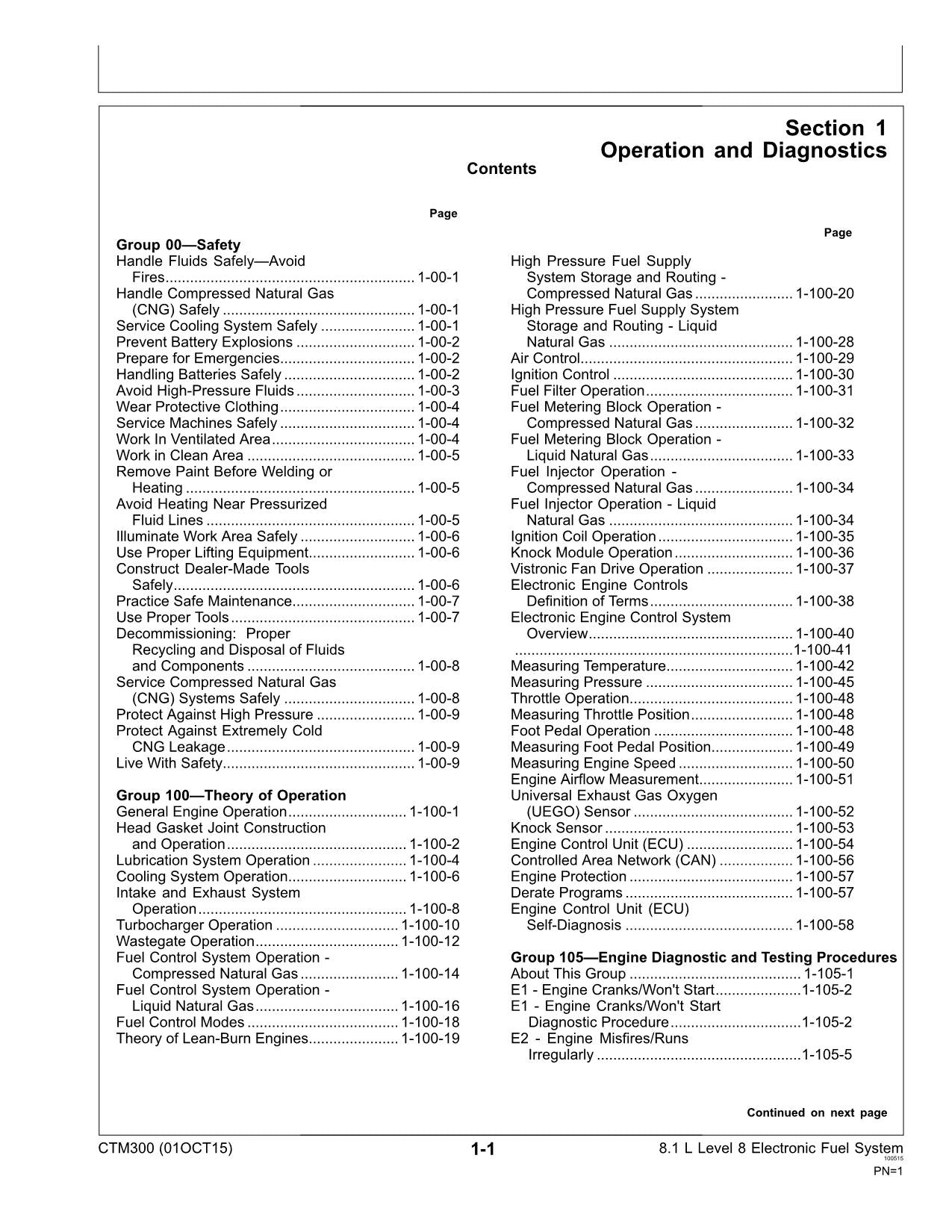 John Deere PowerTech 8.1L Natural Gas Engine Fuel System REPAIR SERVICE MANUAL