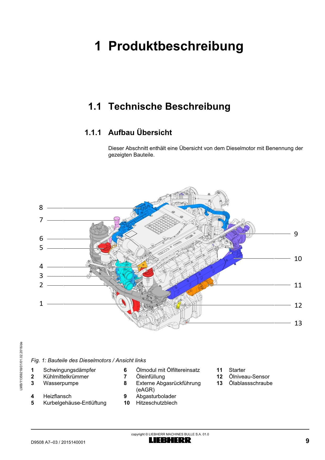 Liebherr D9508 A7-03 Dieselmotor Betriebsanleitung