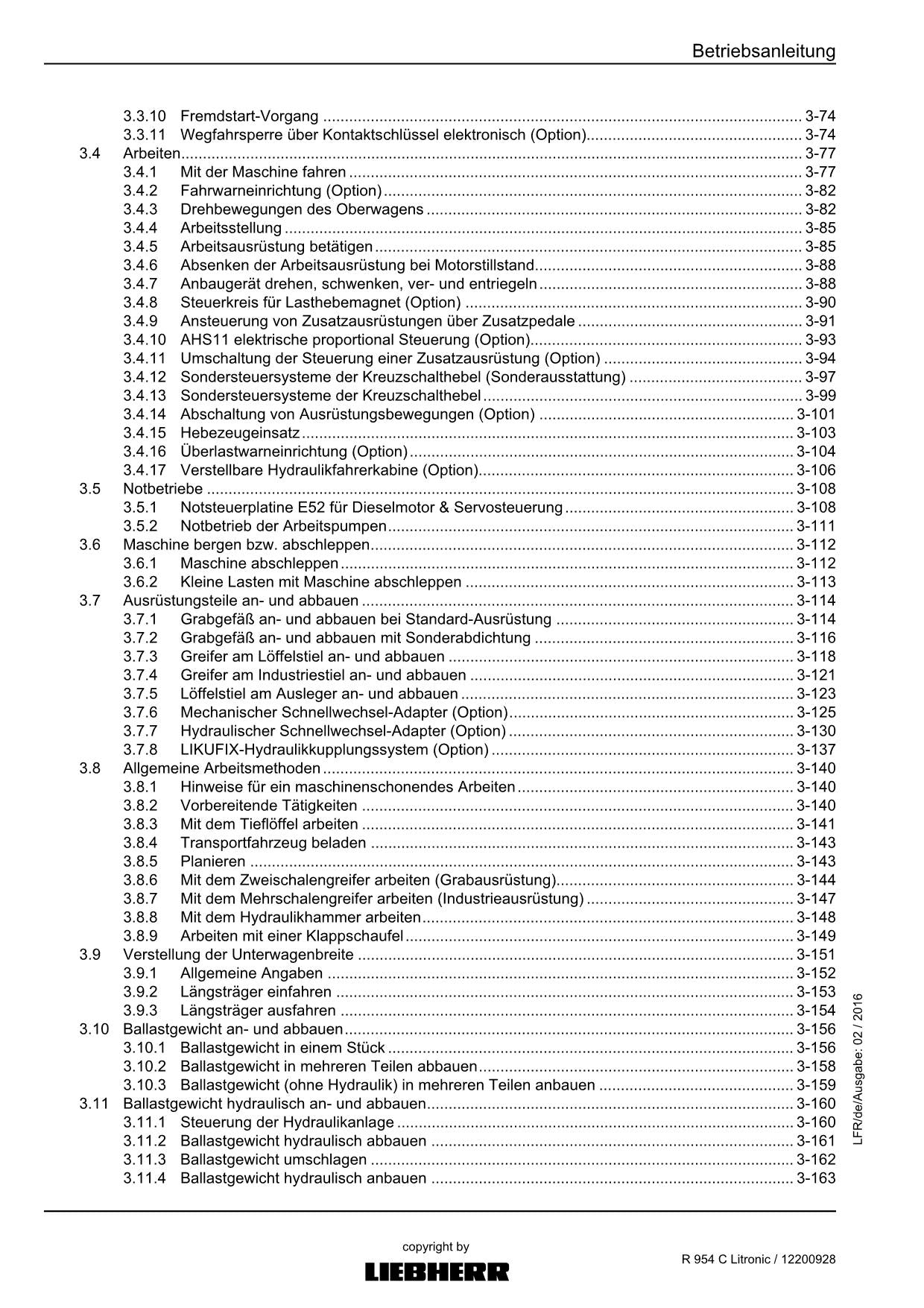 Liebherr R954 C Litronic Hydraulikbagger Betriebsanleitung ser 41943
