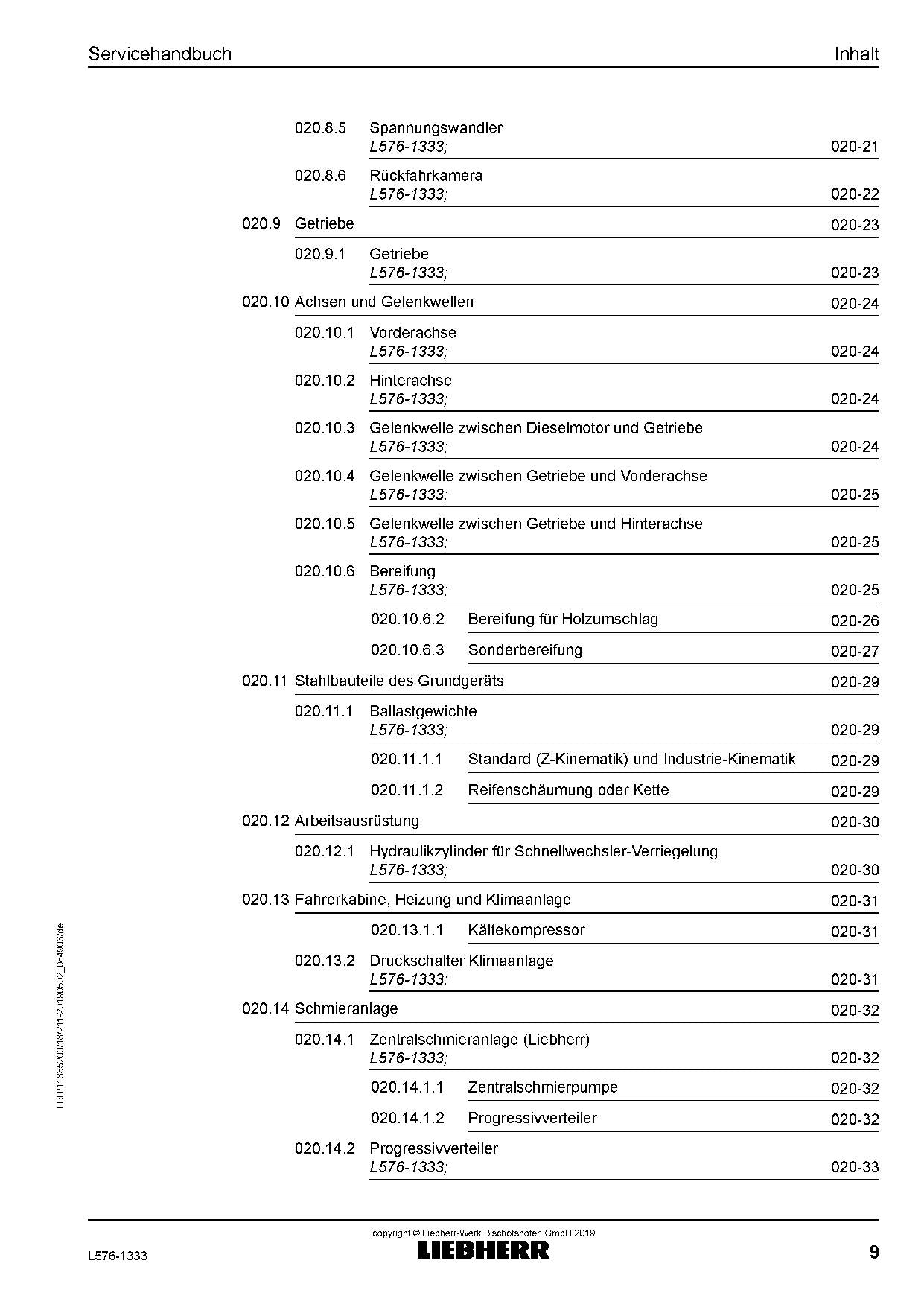 Liebherr L576 1333 Radlader Reparaturhandbuch Werkstatthandbuch