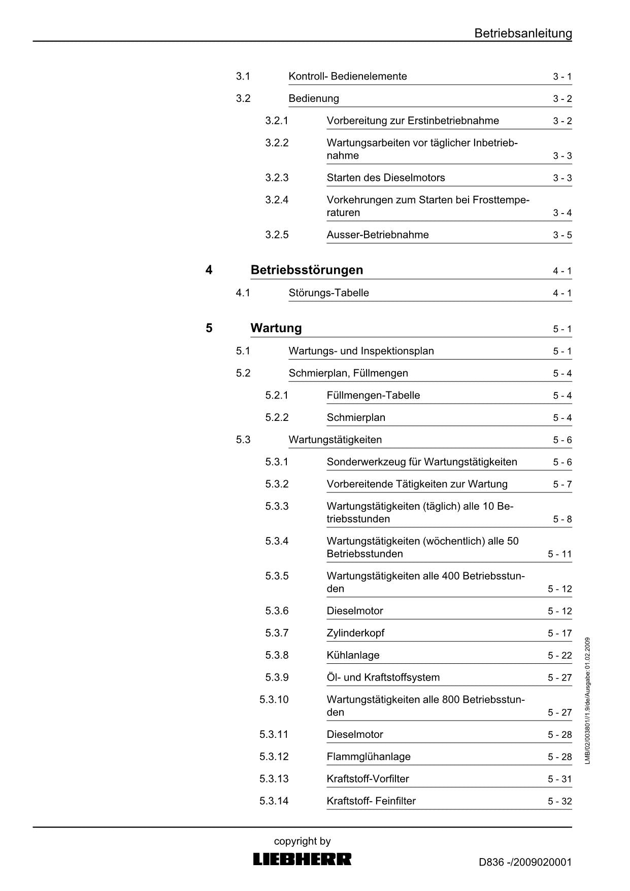 Liebherr D836 Dieselmotor Betriebsanleitung
