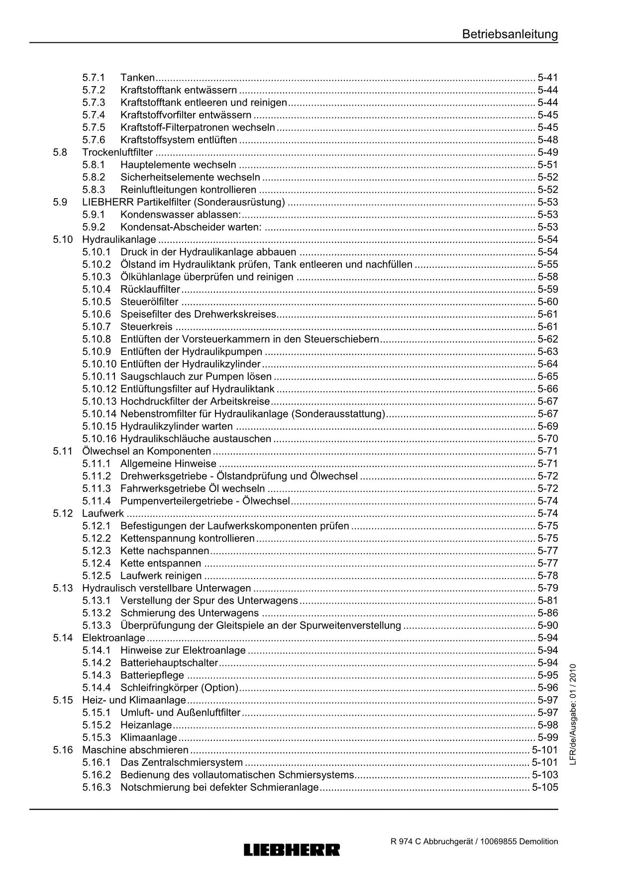 Liebherr R974 C Abbruchgerät 27700 Hydraulikbagger Betriebsanleitung