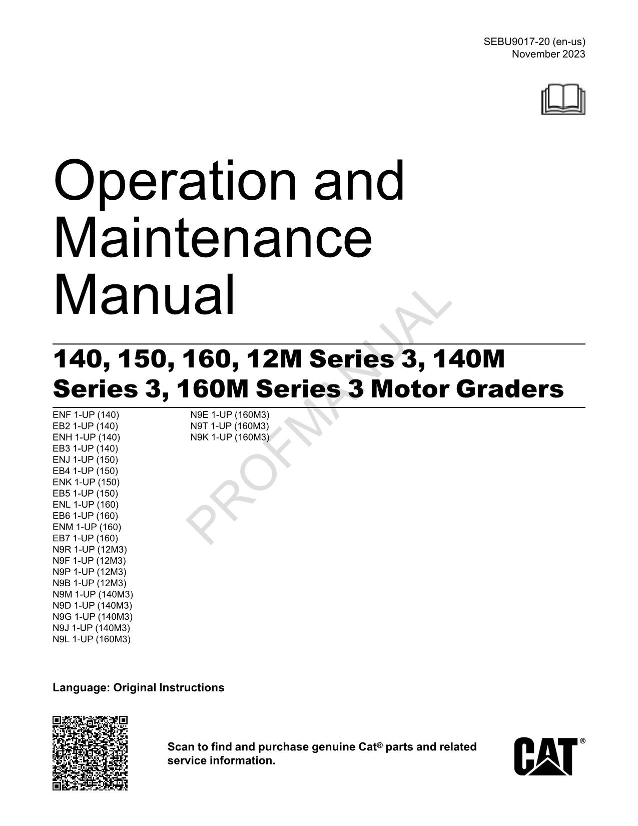 Manuel d'utilisation de la niveleuse Caterpillar 140 150 160 12M 140M 160M série 3