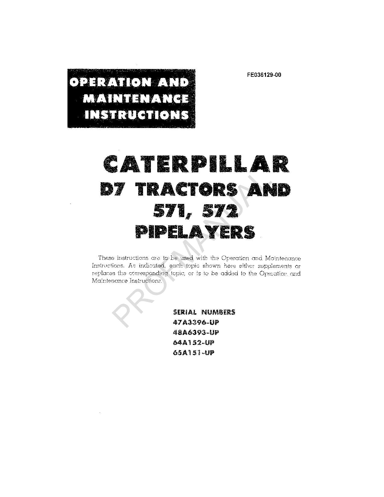 Caterpillar D7 Tractor 571 572 Pipelayer Operators Maintenance Manual