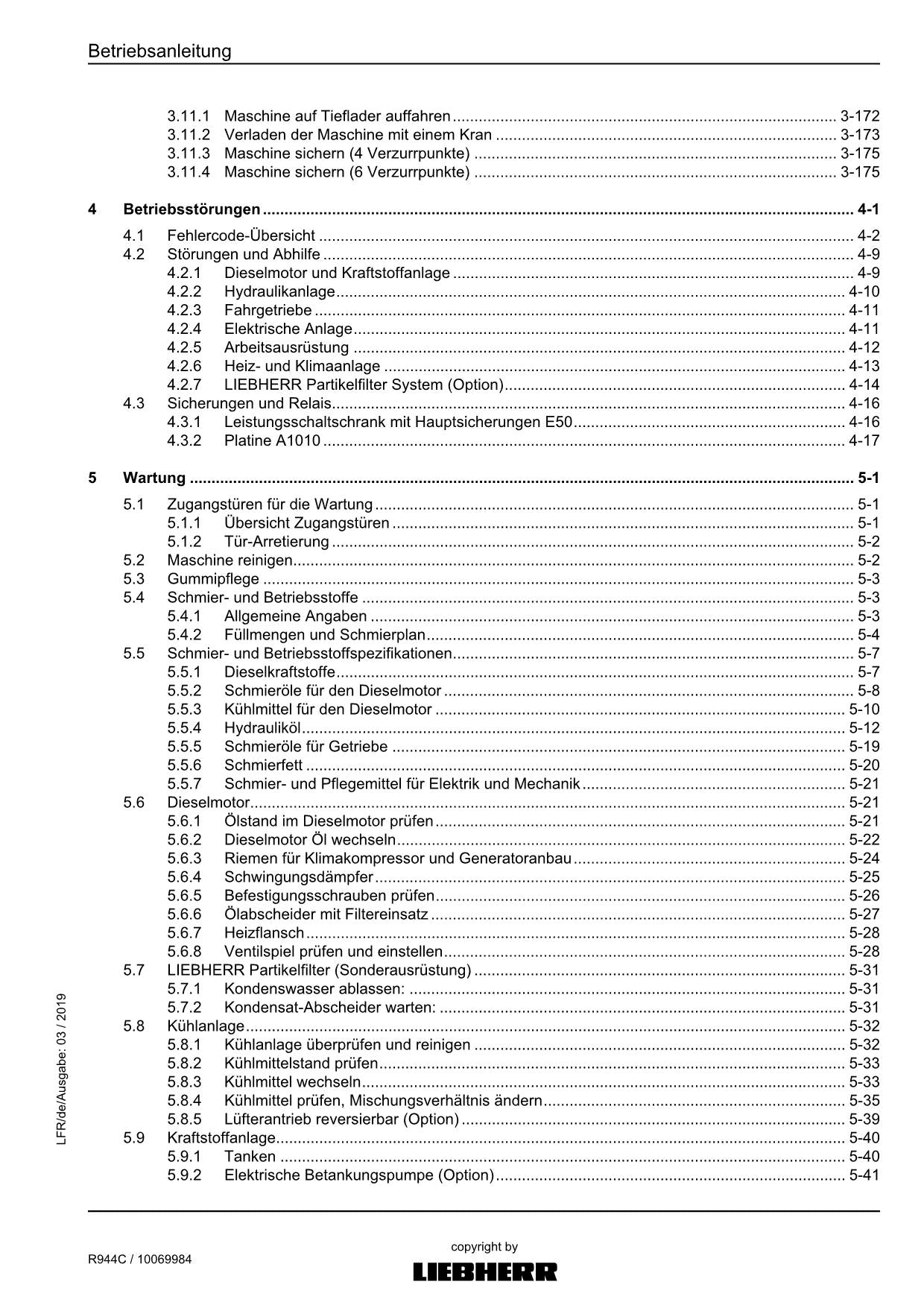 Liebherr R944 C Hydraulikbagger Betriebsanleitung ser 31021