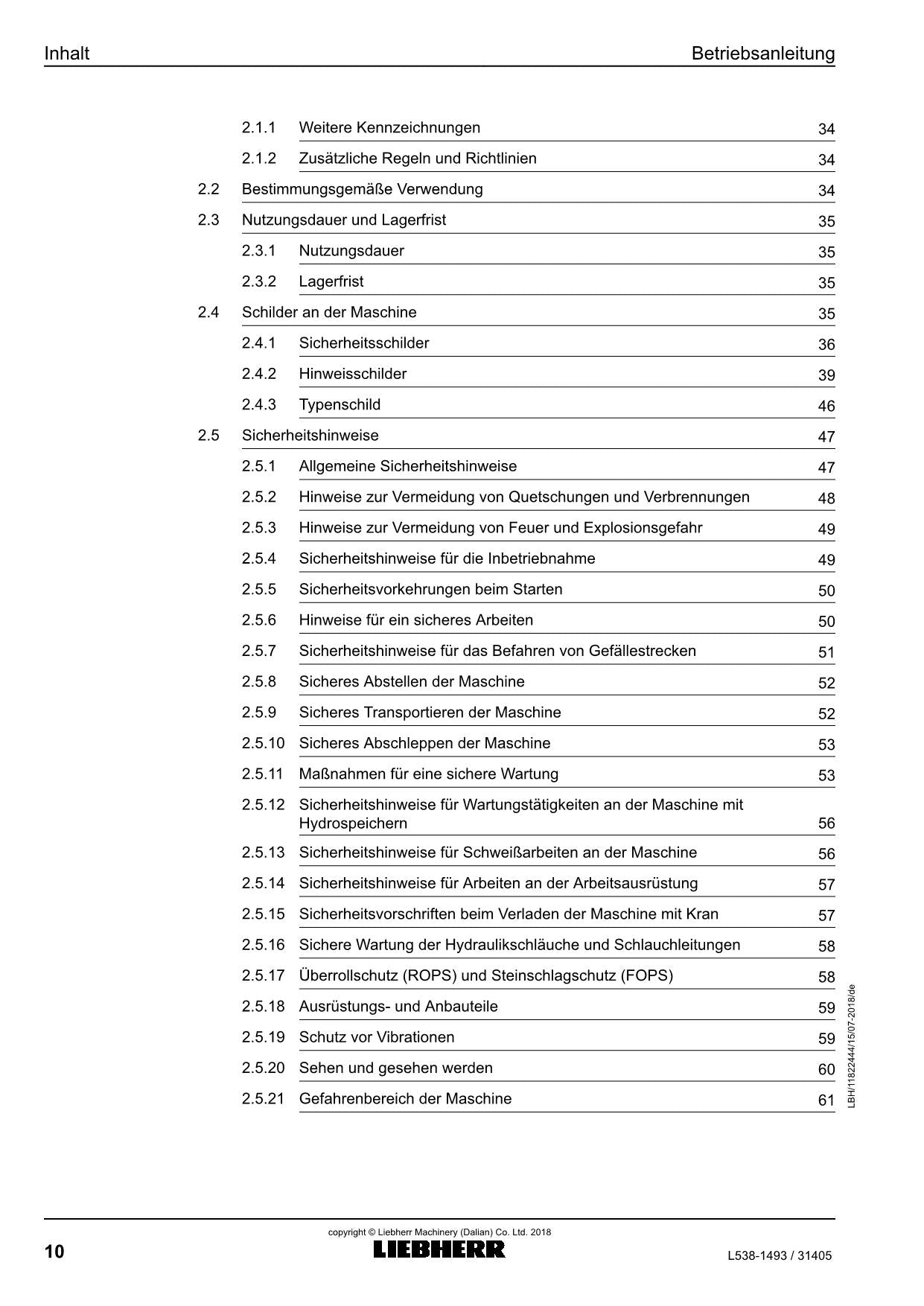 Liebherr L539 Radlader Manuel d'instructions