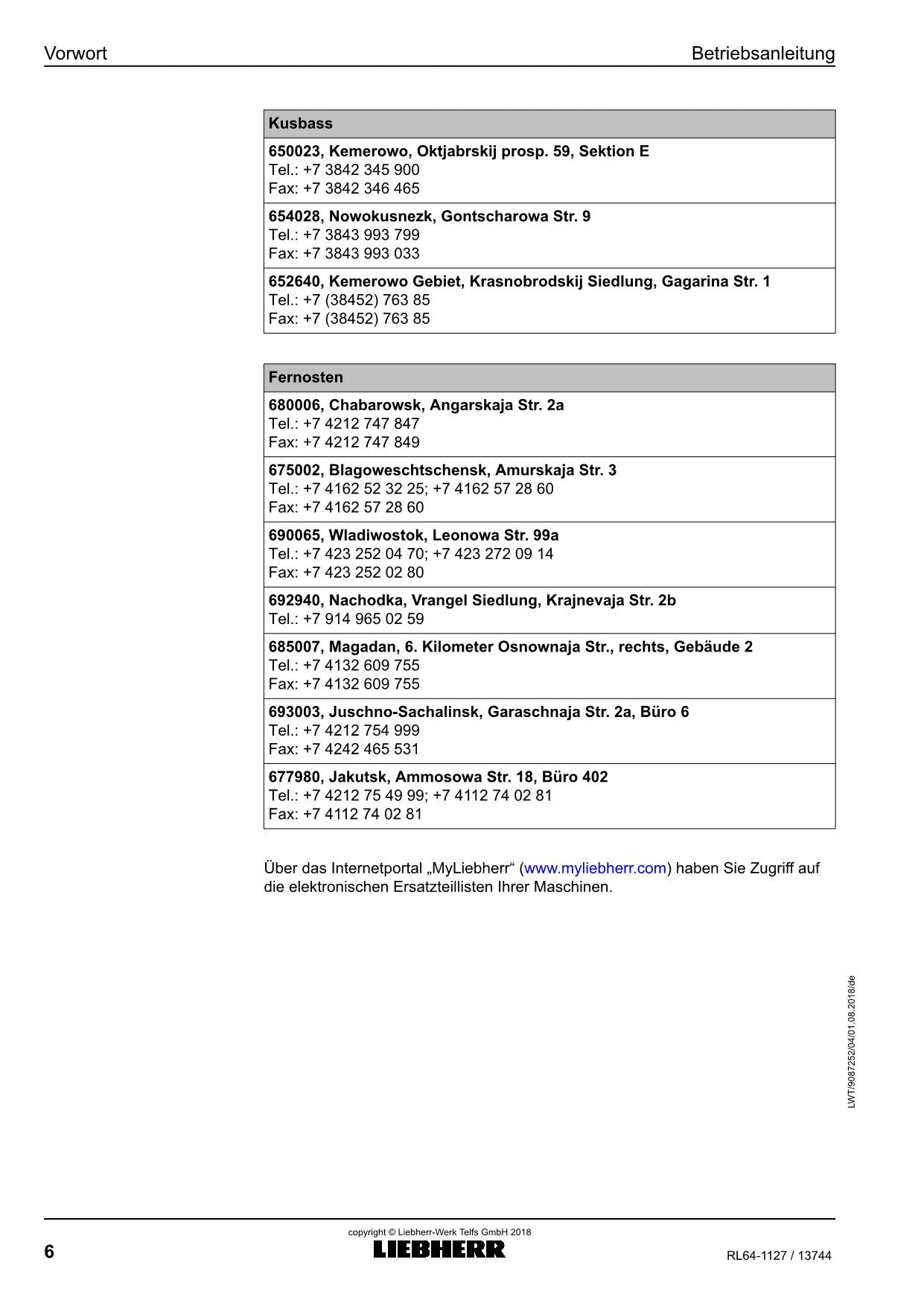 Liebherr RL64 Rohrleger Betriebsanleitung ser 13744 RU