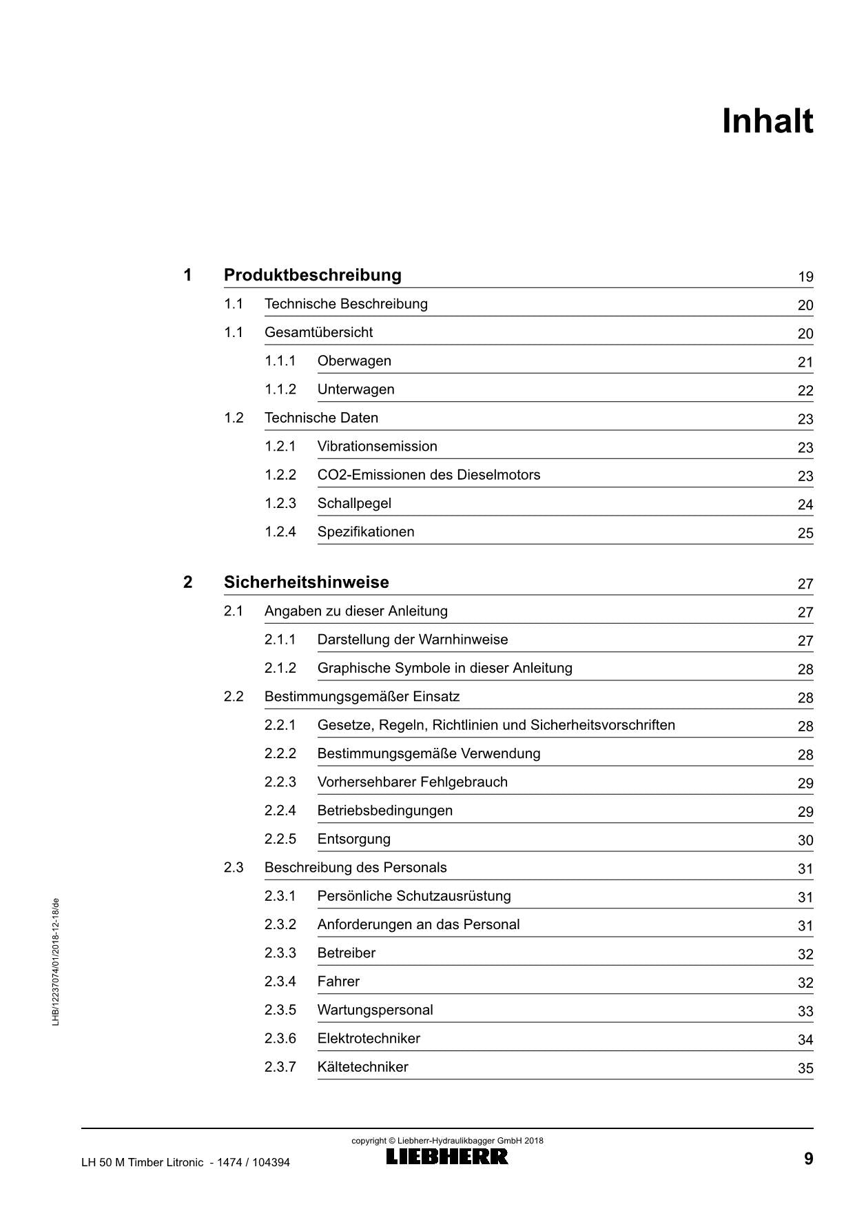 Liebherr LH50 M TimbeRLitronic Materialumschlaggerät Betriebsanleitung Typ 1474
