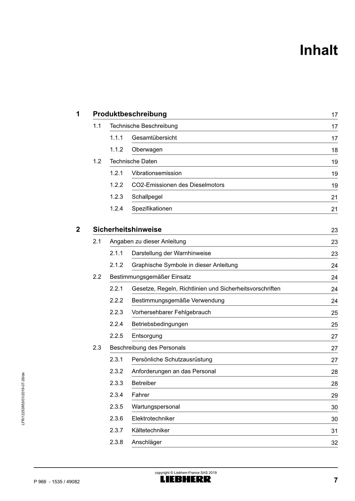 Liebherr P966 Hydraulikbagger Manuel d'instructions